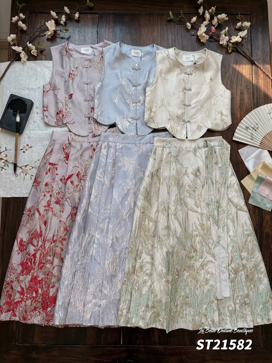 高质感鎏金旗袍两件套 （ST21582）