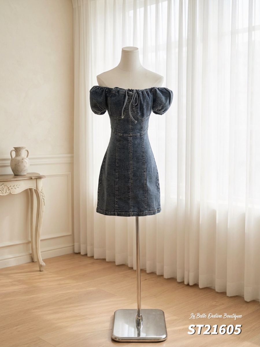 气质女神款系带设计显瘦连身裙 (ST21605)