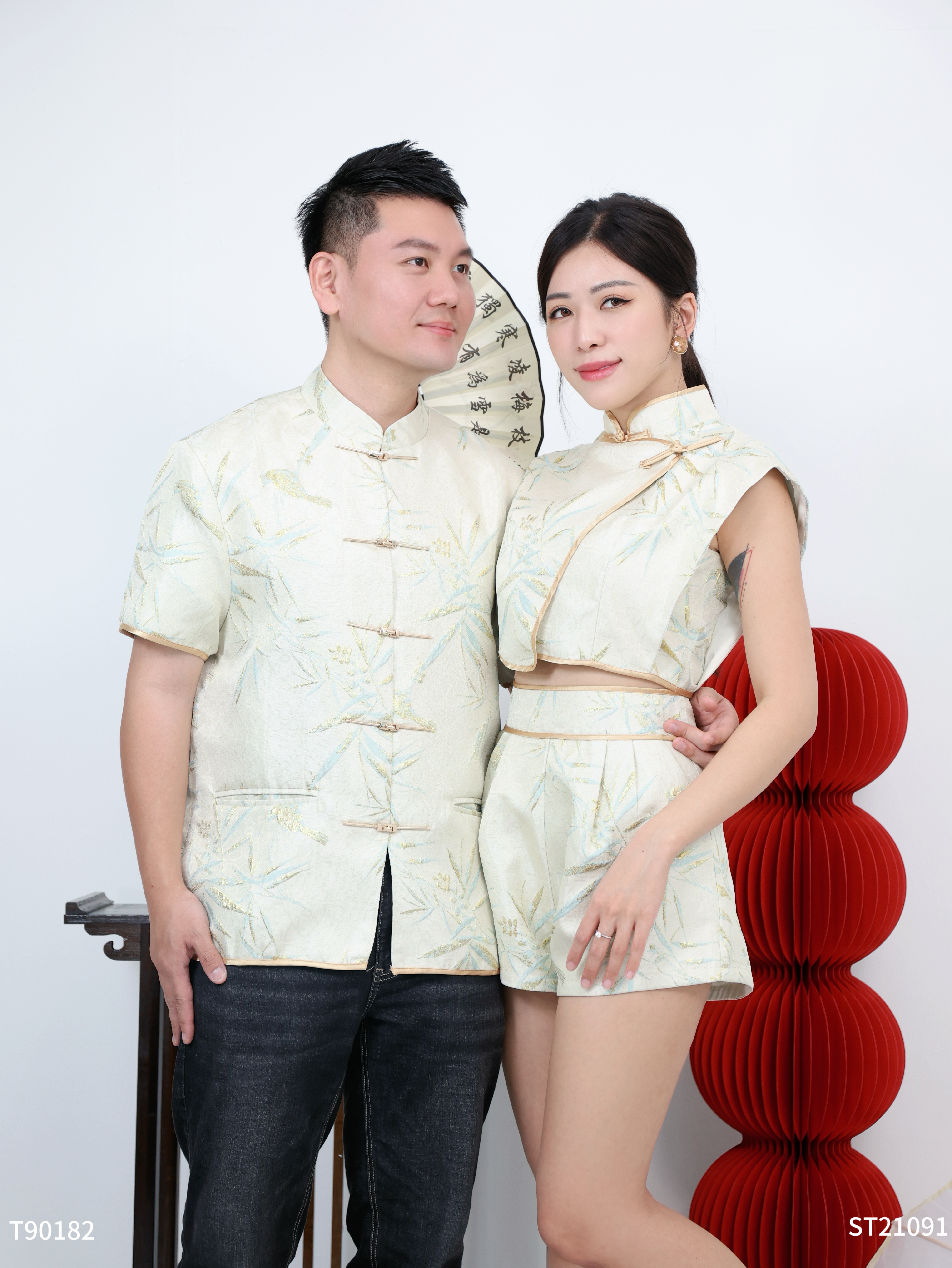 【LBP GXFC 独家新年系列 - 金枝玉叶】改良版唐装竹叶立体提花旗袍两件套 (ST21091)-La'Belle Fashion Boutique Sdn Bhd