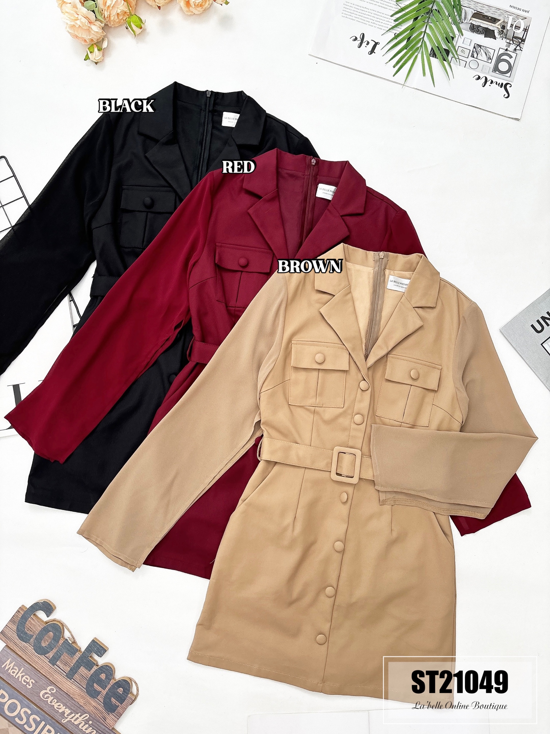 【LBP独家】主管风假纽扣连身裤裙 (ST21049) - 特价-La'Belle Fashion Boutique Sdn Bhd