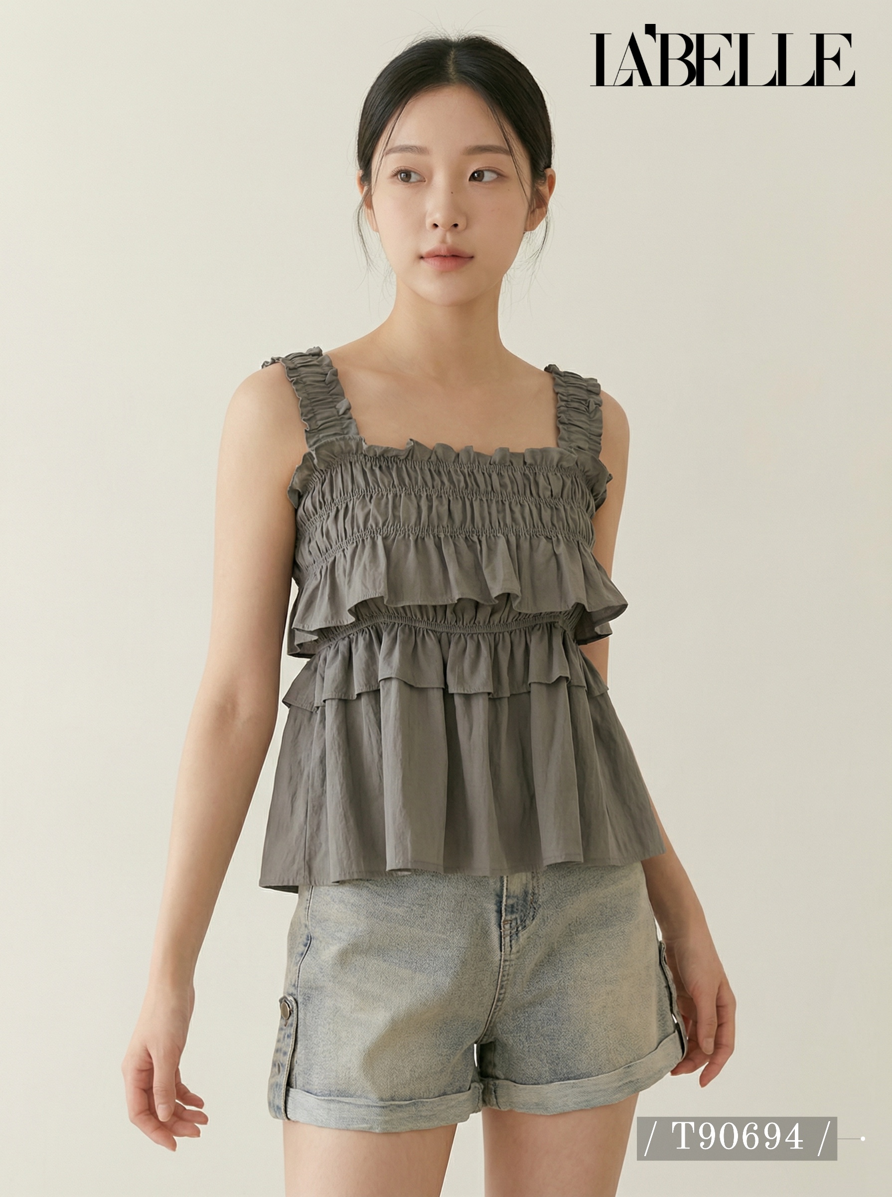 法式层次感荷叶边设计宽松上衣 (T90694)