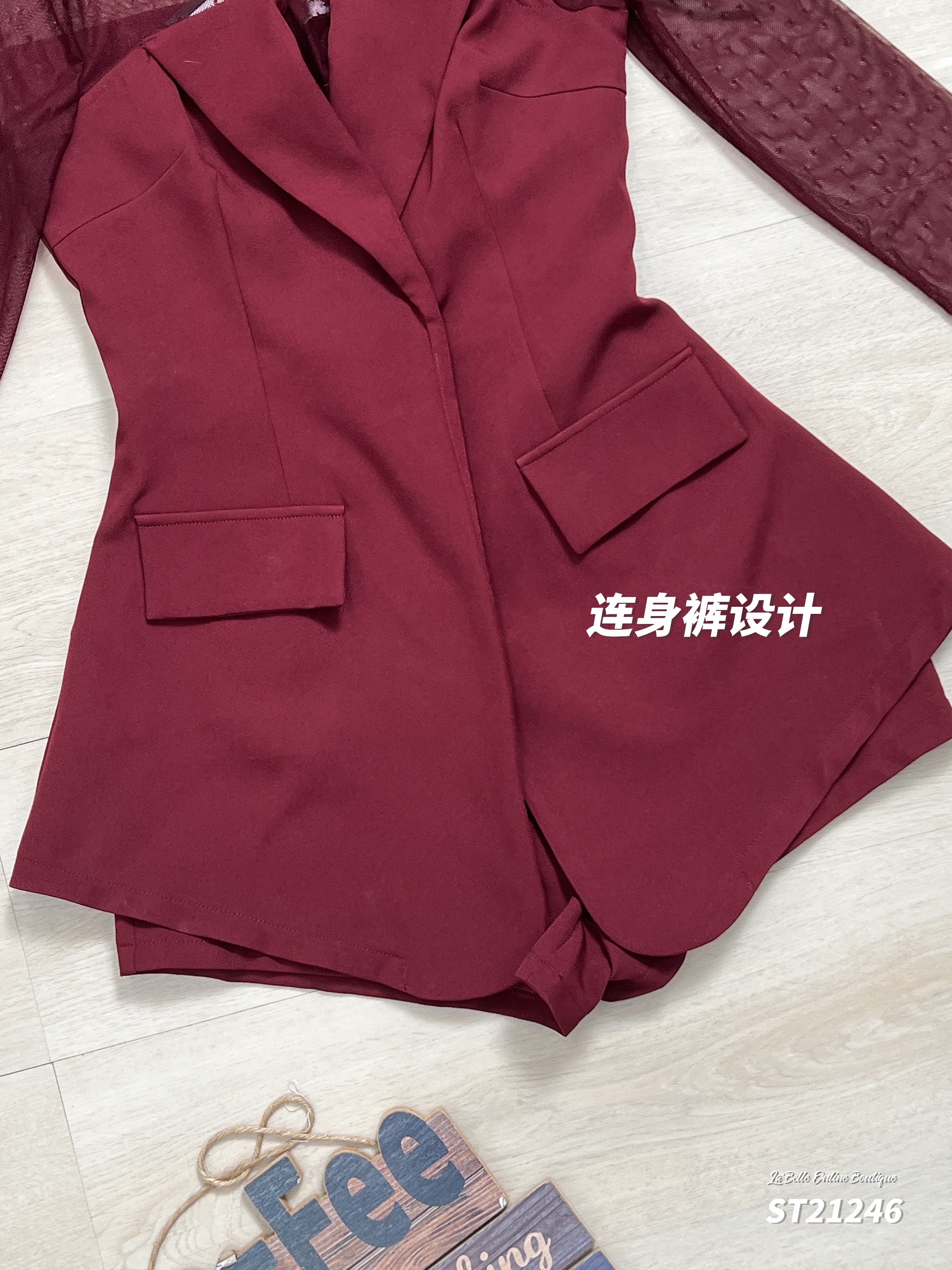 【LBP独家】纯欲风V领拼接网纱连身裤(ST21246)-La'Belle Fashion Boutique Sdn Bhd