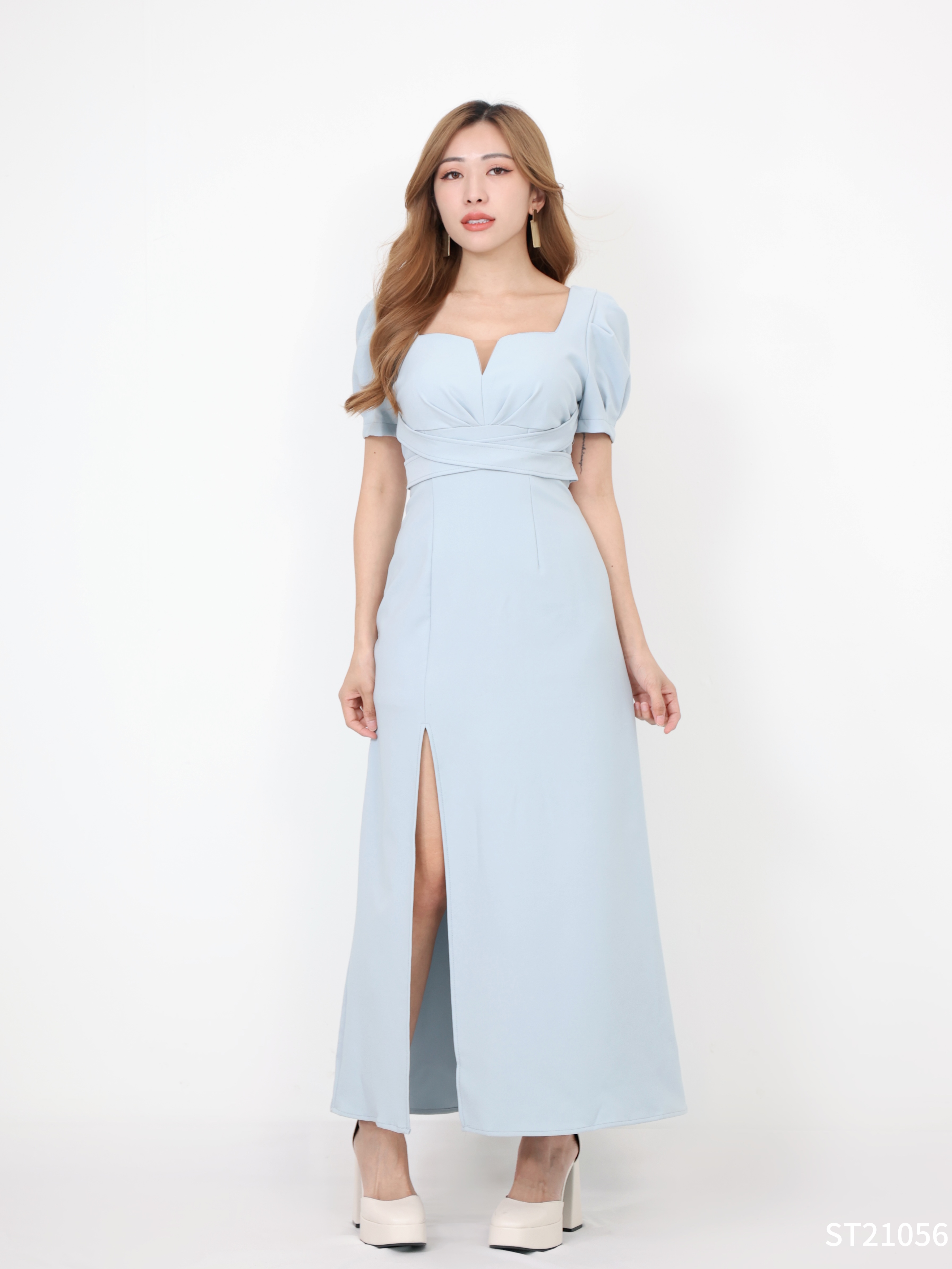 【LBP独家】开叉裙摆设计显瘦版连身长裙（ST21056）【不接受更换】-La'Belle Fashion Boutique Sdn Bhd