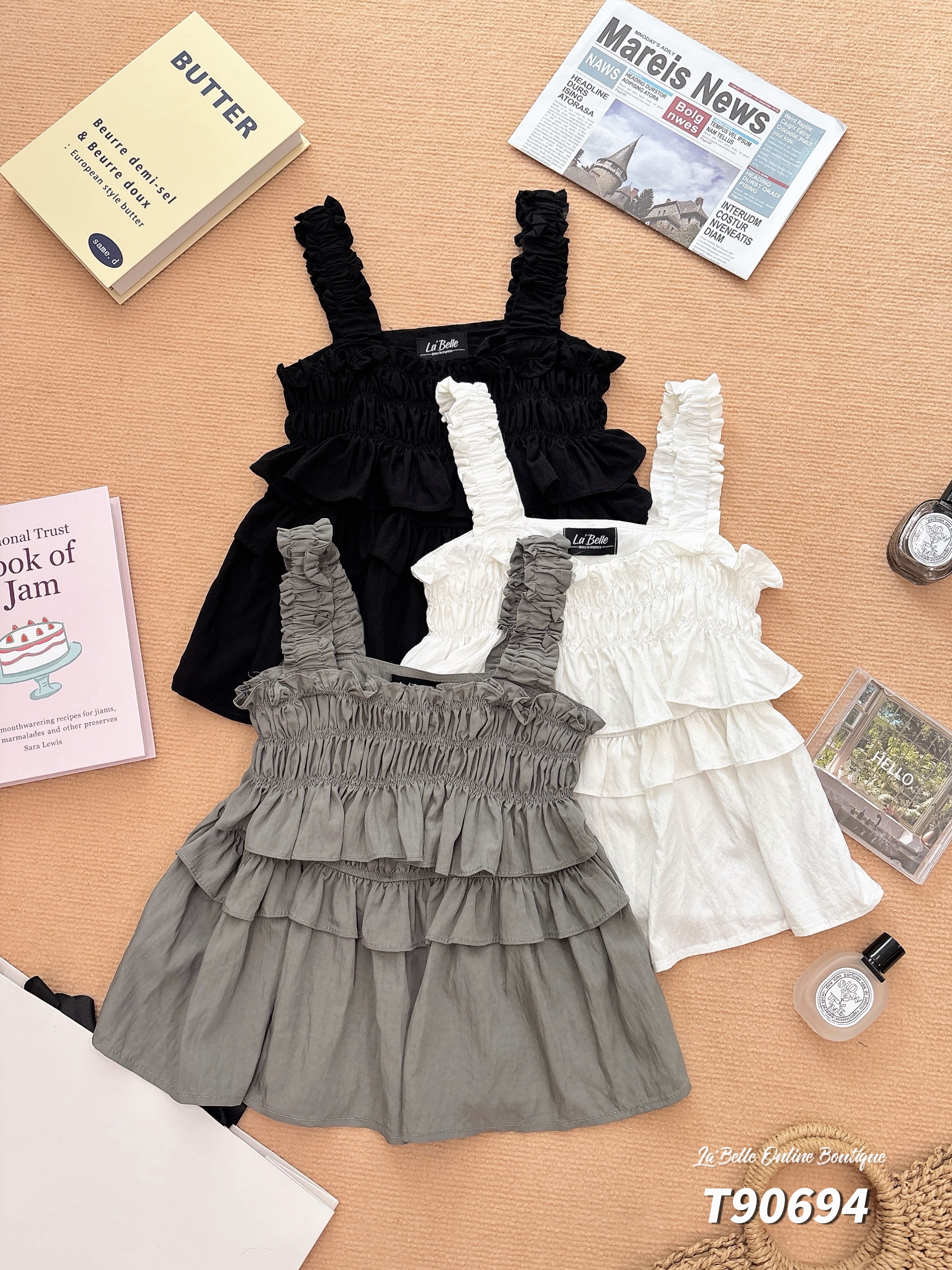 法式层次感荷叶边设计宽松上衣 (T90694)