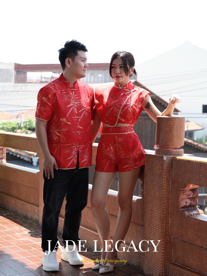 【LBP GXFC 独家新年系列 - 金枝玉叶】改良版唐装竹叶立体提花旗袍两件套 (ST21091)-La'Belle Fashion Boutique Sdn Bhd