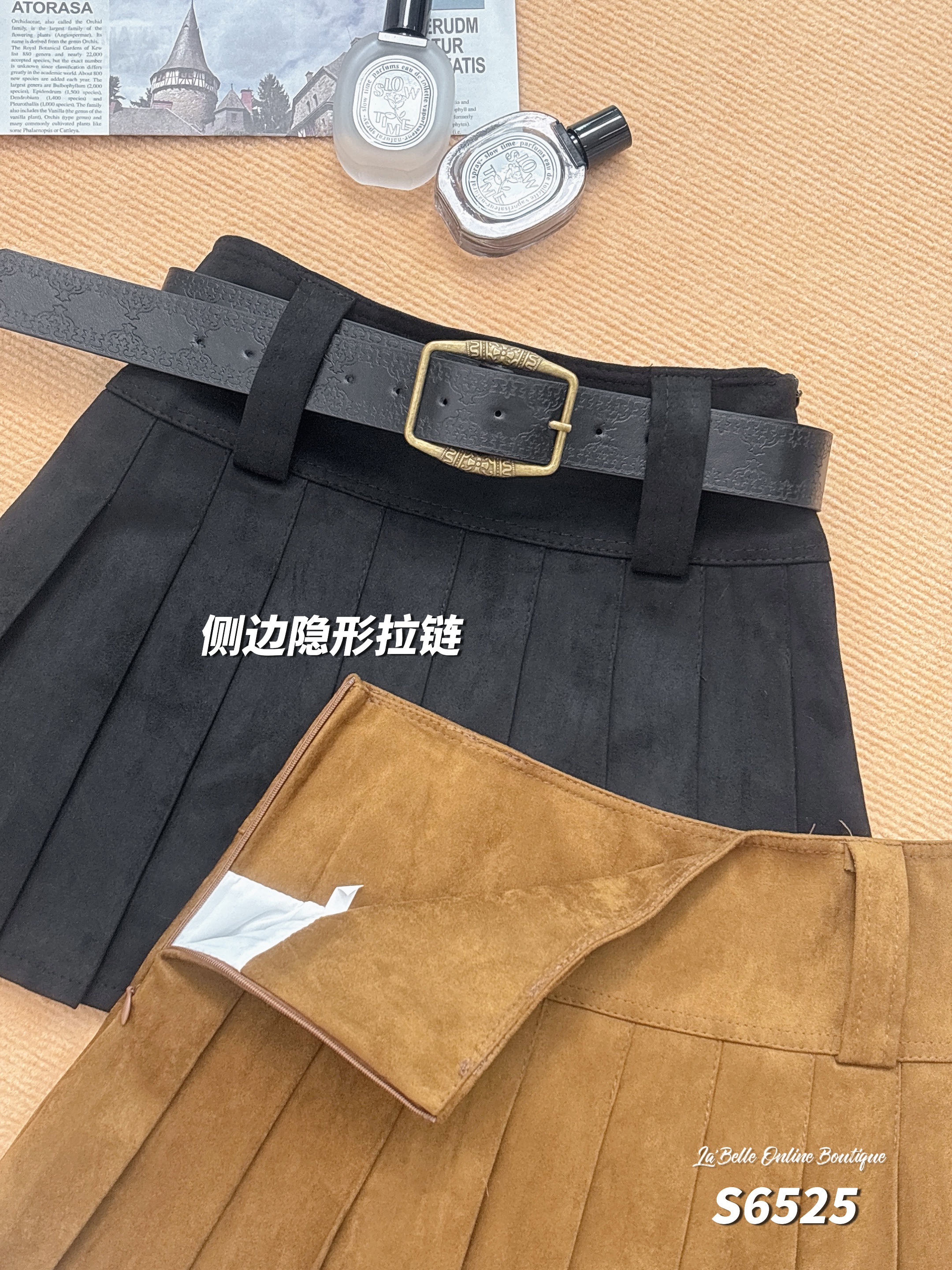 学院风百褶设计A字高腰短裙 (S6525)