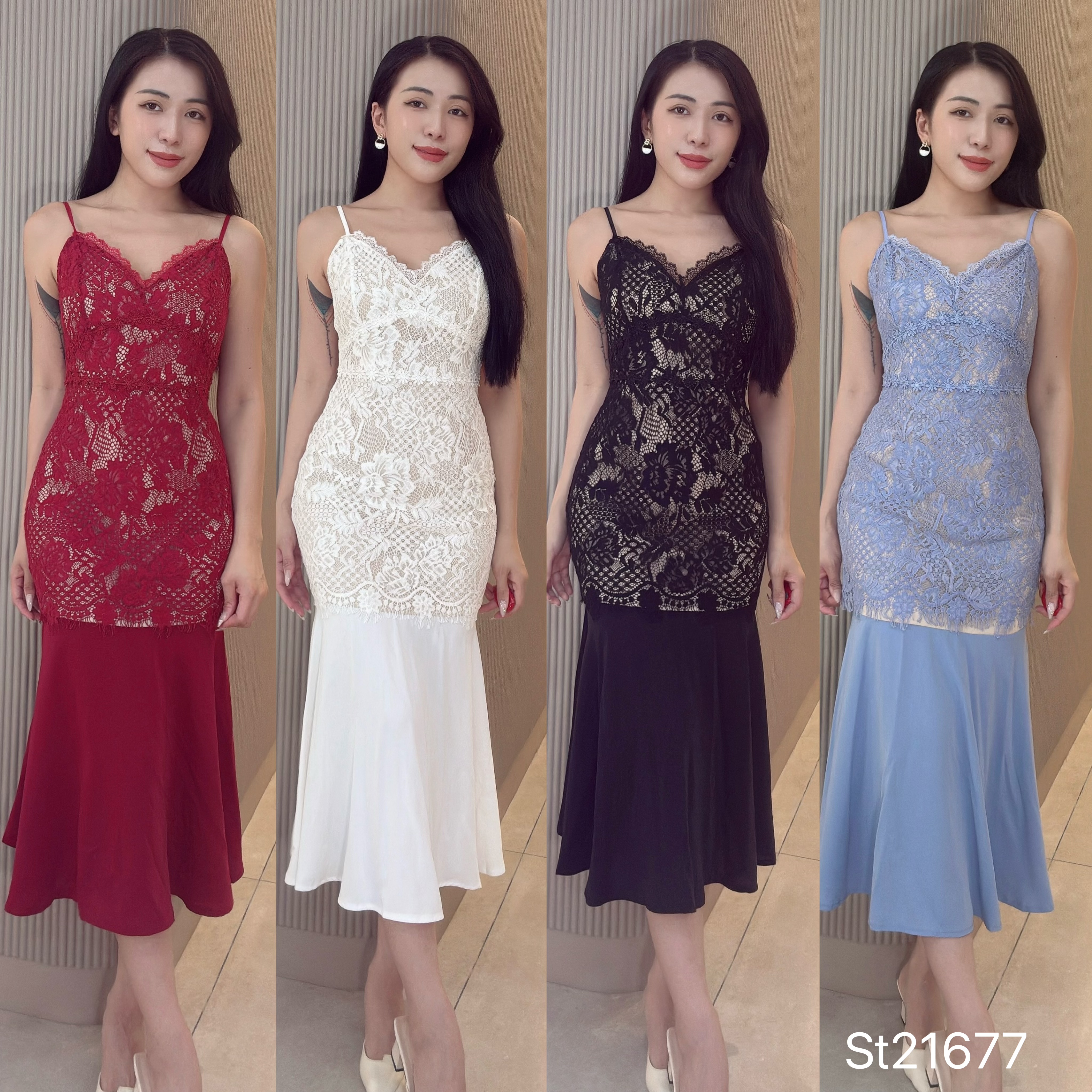 绝美高端V领鱼尾设计连身裙 (ST21677)