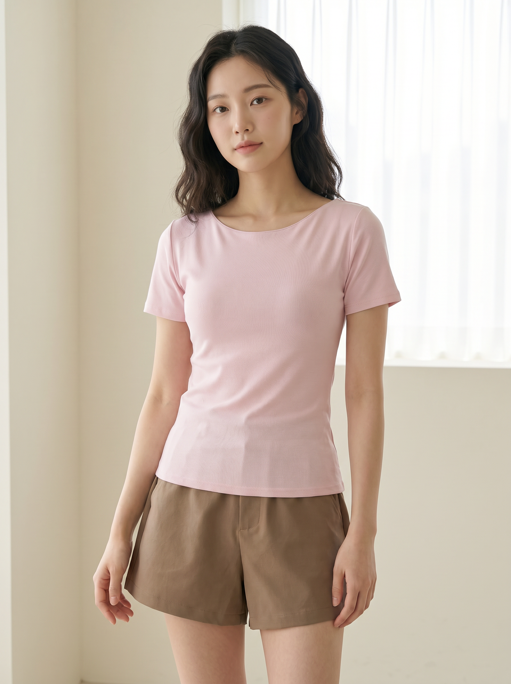 【预购PRE-ORDER】纯欲风月亮领设计修身纯色上衣 (T90714)