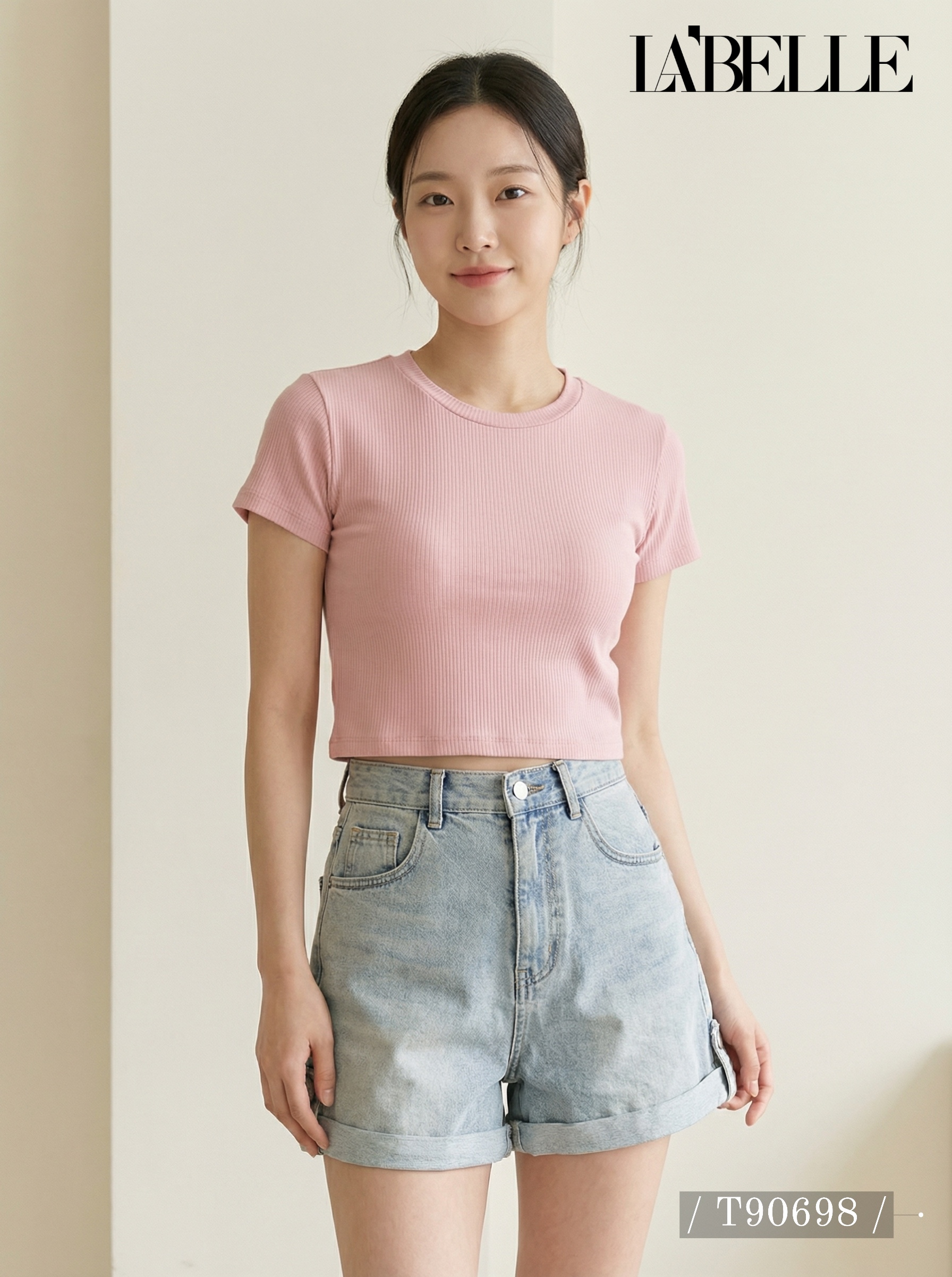 基本款纯色露脐短款上衣 (T90698)