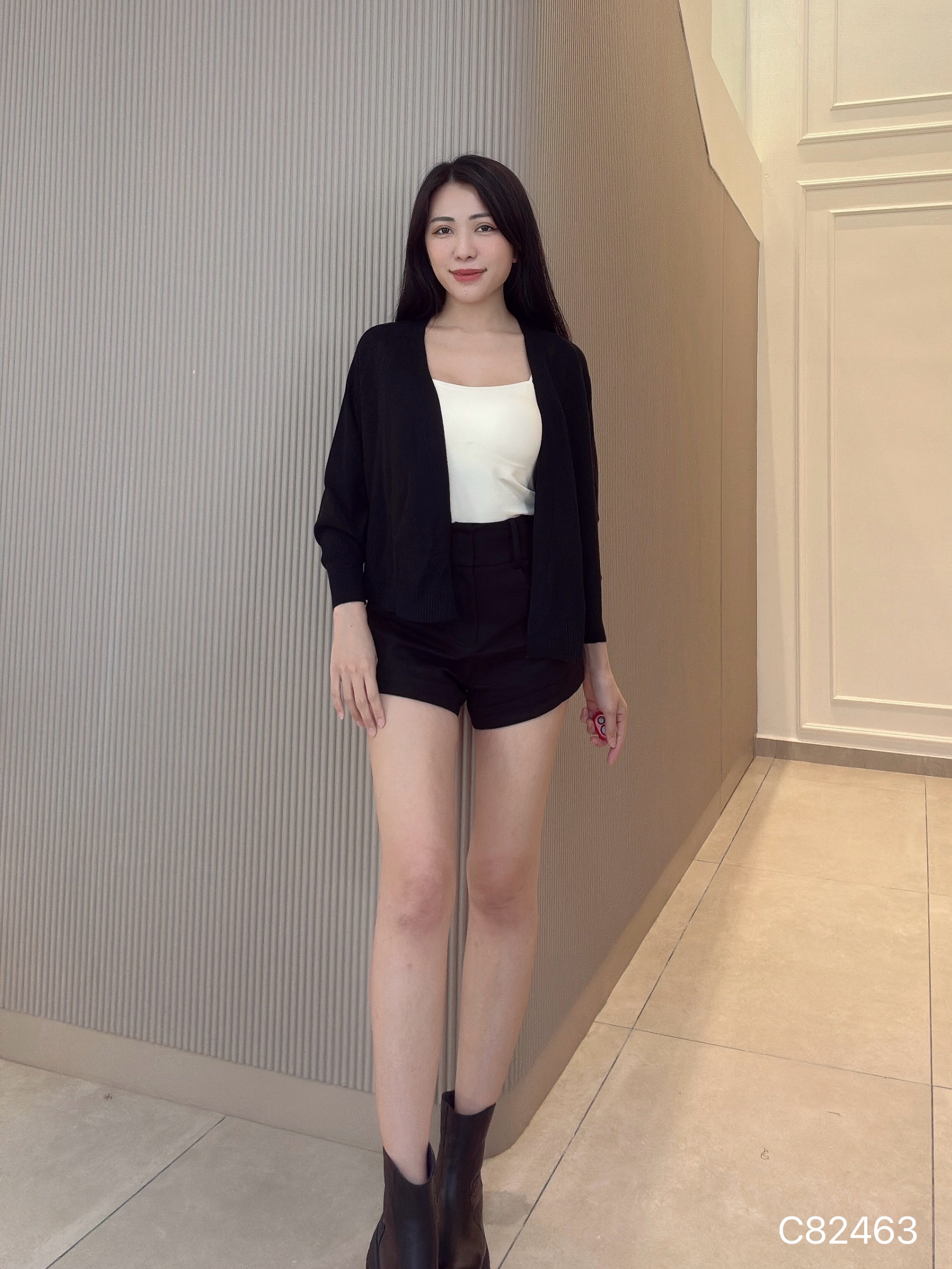 设计感蝙蝠袖纯色针织开衬外套 (C82463)