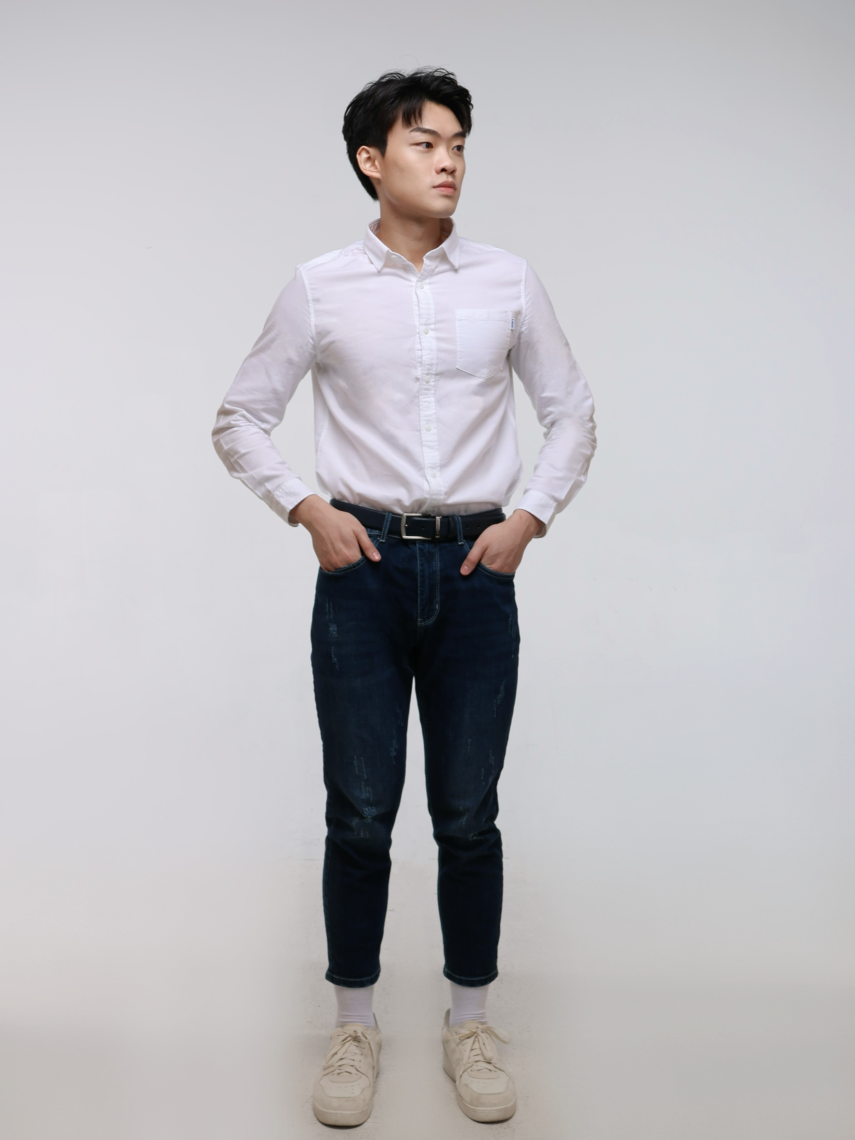 Men's Solid Colour One Side Pocket Button-up Shirt  (YS30128)