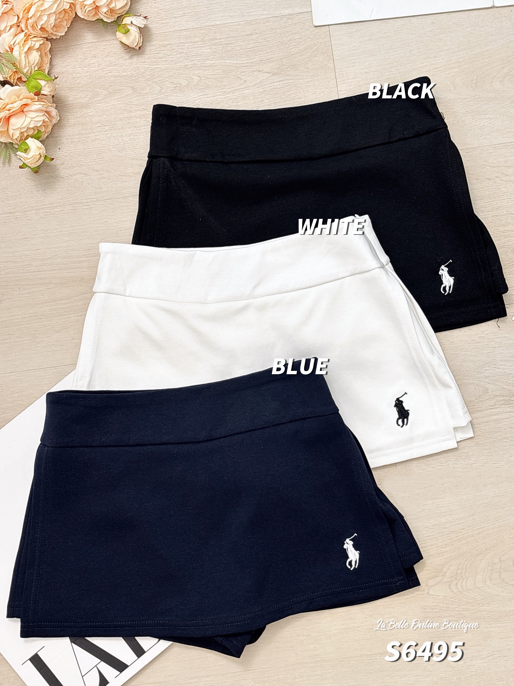 运动风假两件小马标设计高腰裤裙 (S6495)