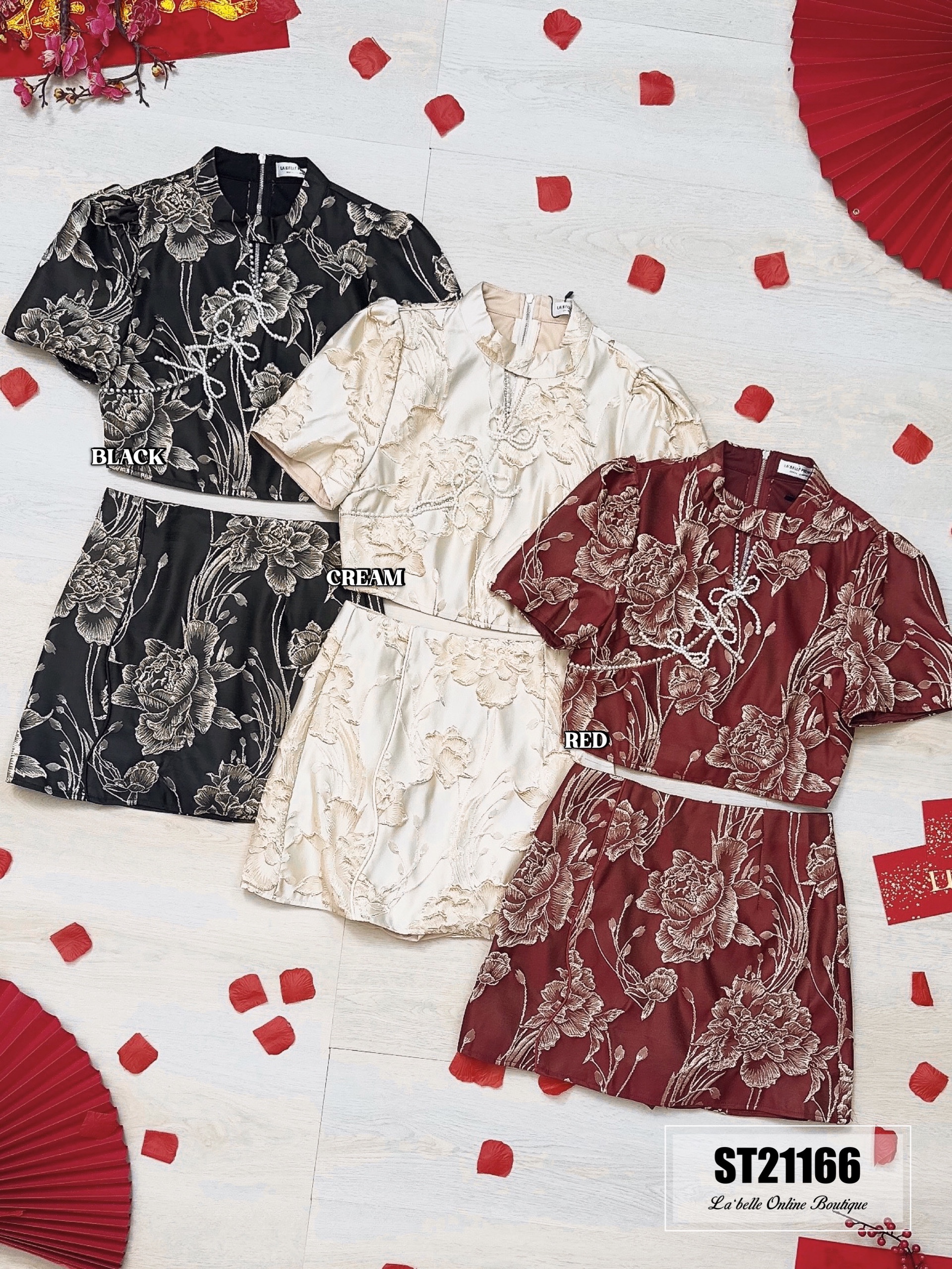 【LBP GXFC 独家新年系列】新中式国风花朵刺绣旗袍两件套 (ST21166)-La'Belle Fashion Boutique Sdn Bhd