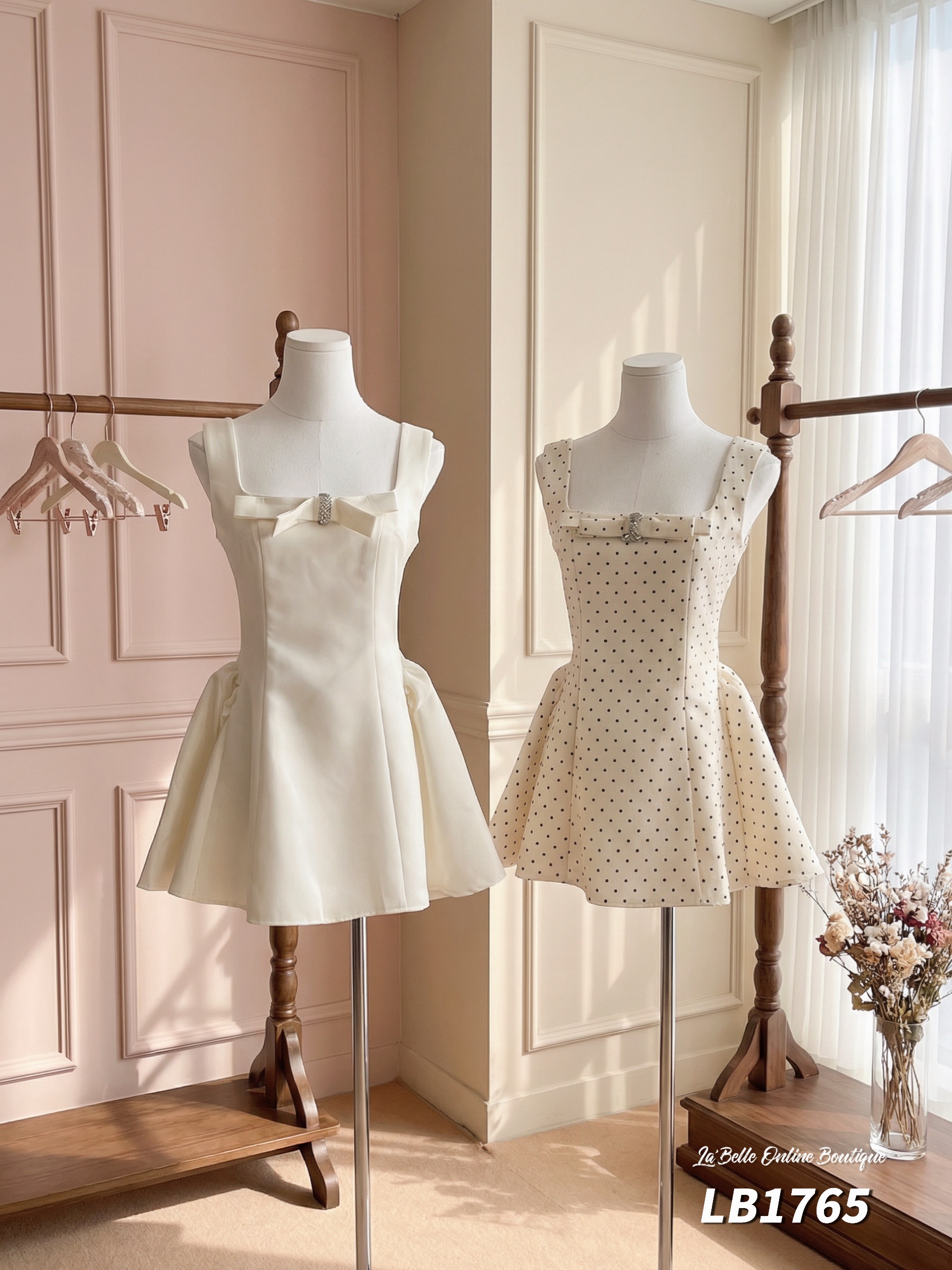 甜美蝴蝶结方领连身裙 (LB1765)