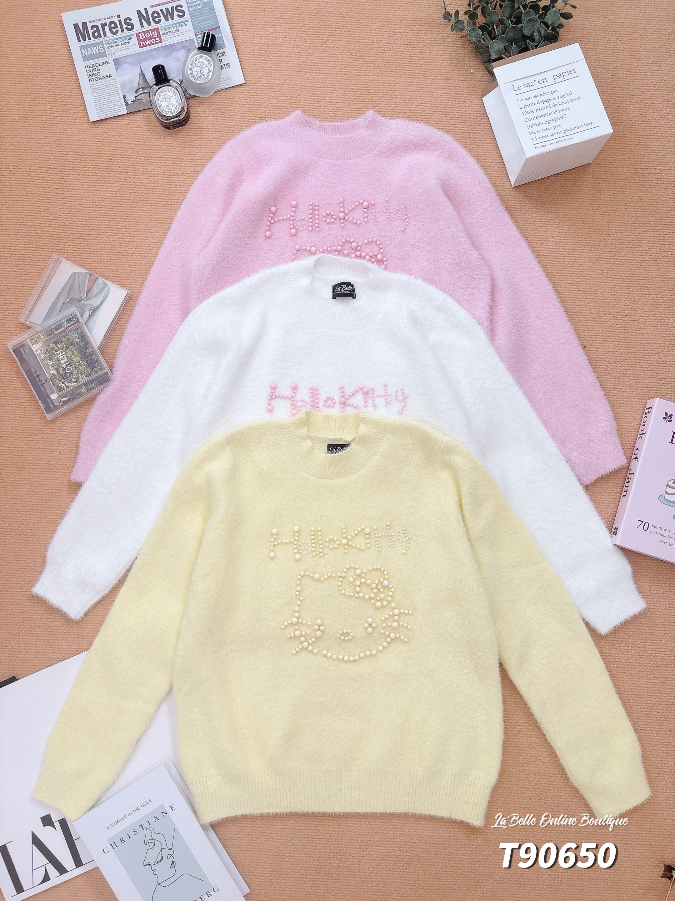 甜美钉珠hello kitty设计长袖上衣 （T90650）