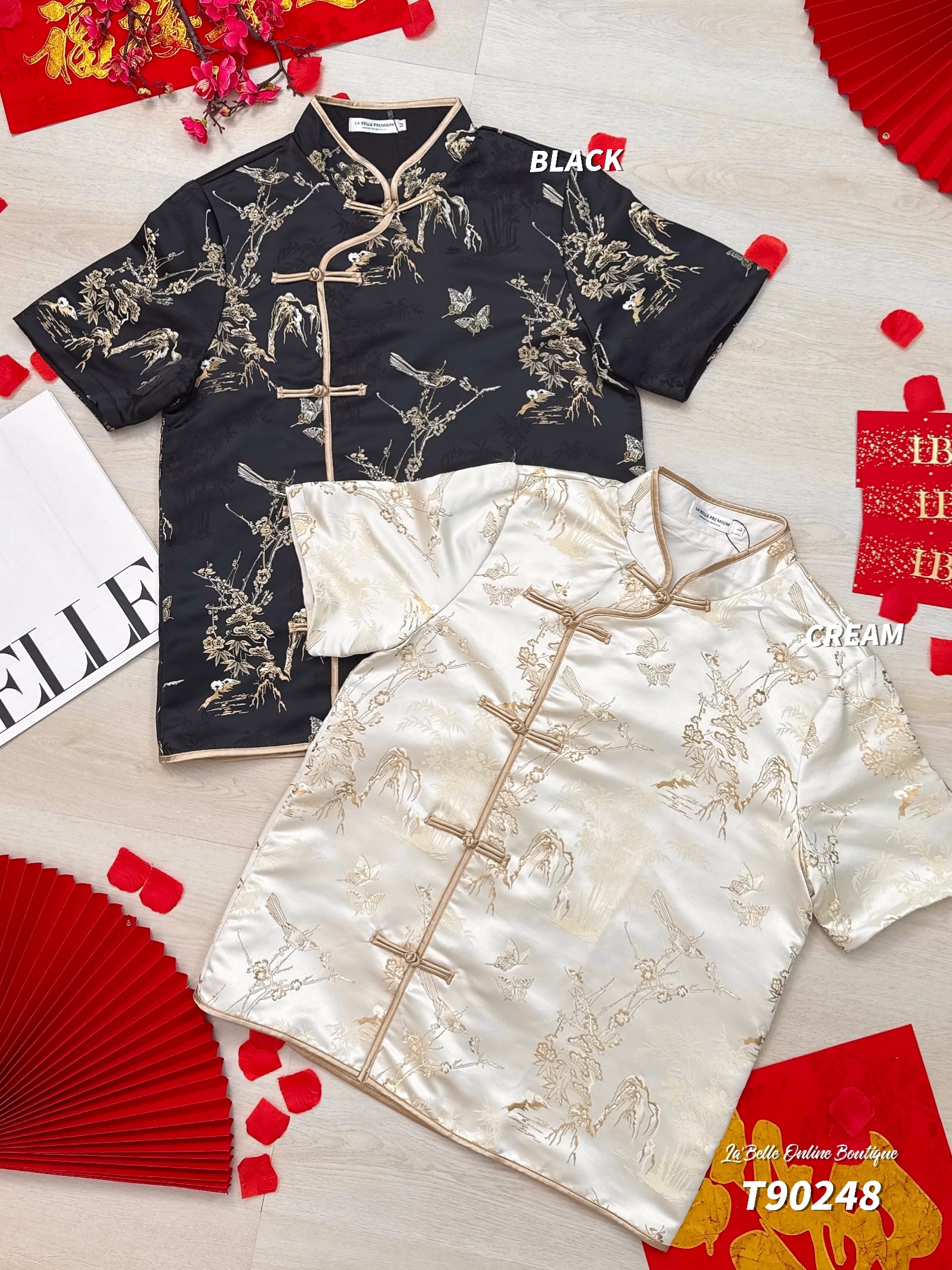 【LBP GXFC 独家新年系列-蝶意莺情】新中式国风金丝鸟蝴蝶提花唐装上衣 (T90248)-La'Belle Fashion Boutique Sdn Bhd