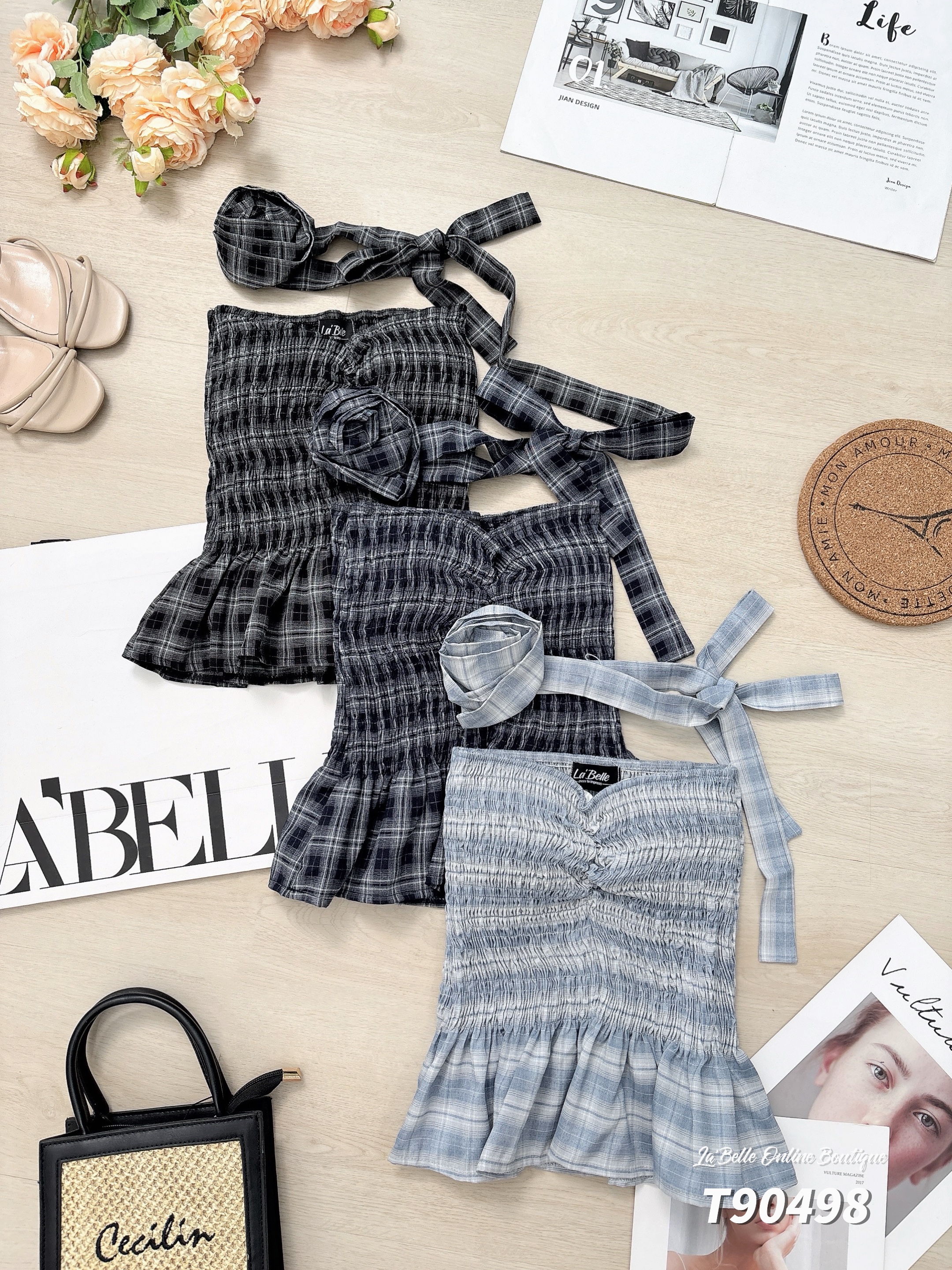 法式Chic修身抹胸荷叶边设计上衣 (T90498)