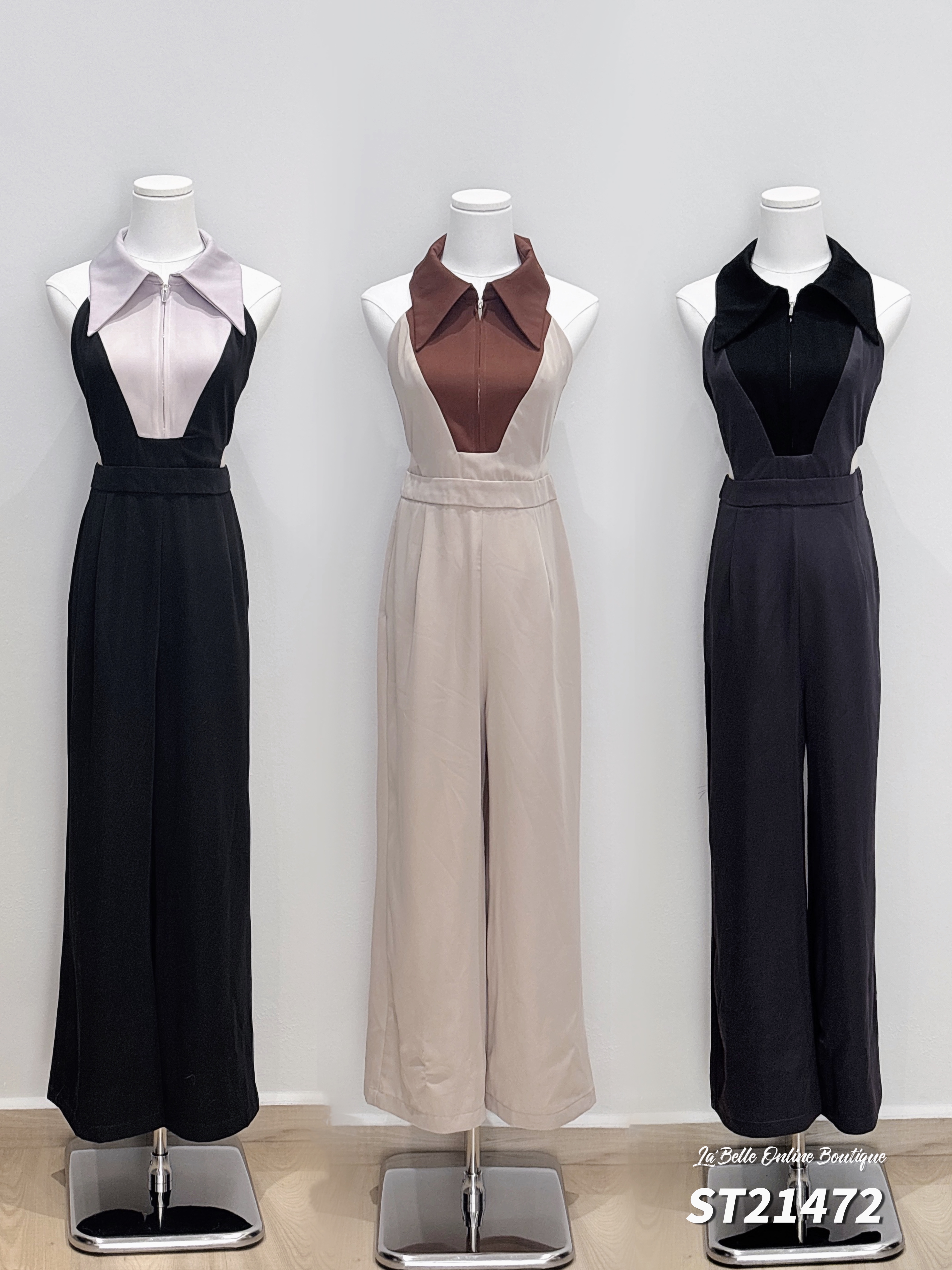 【LBP独家】时尚酷帅Cut-In撞色设计连体长裤 (ST21472)