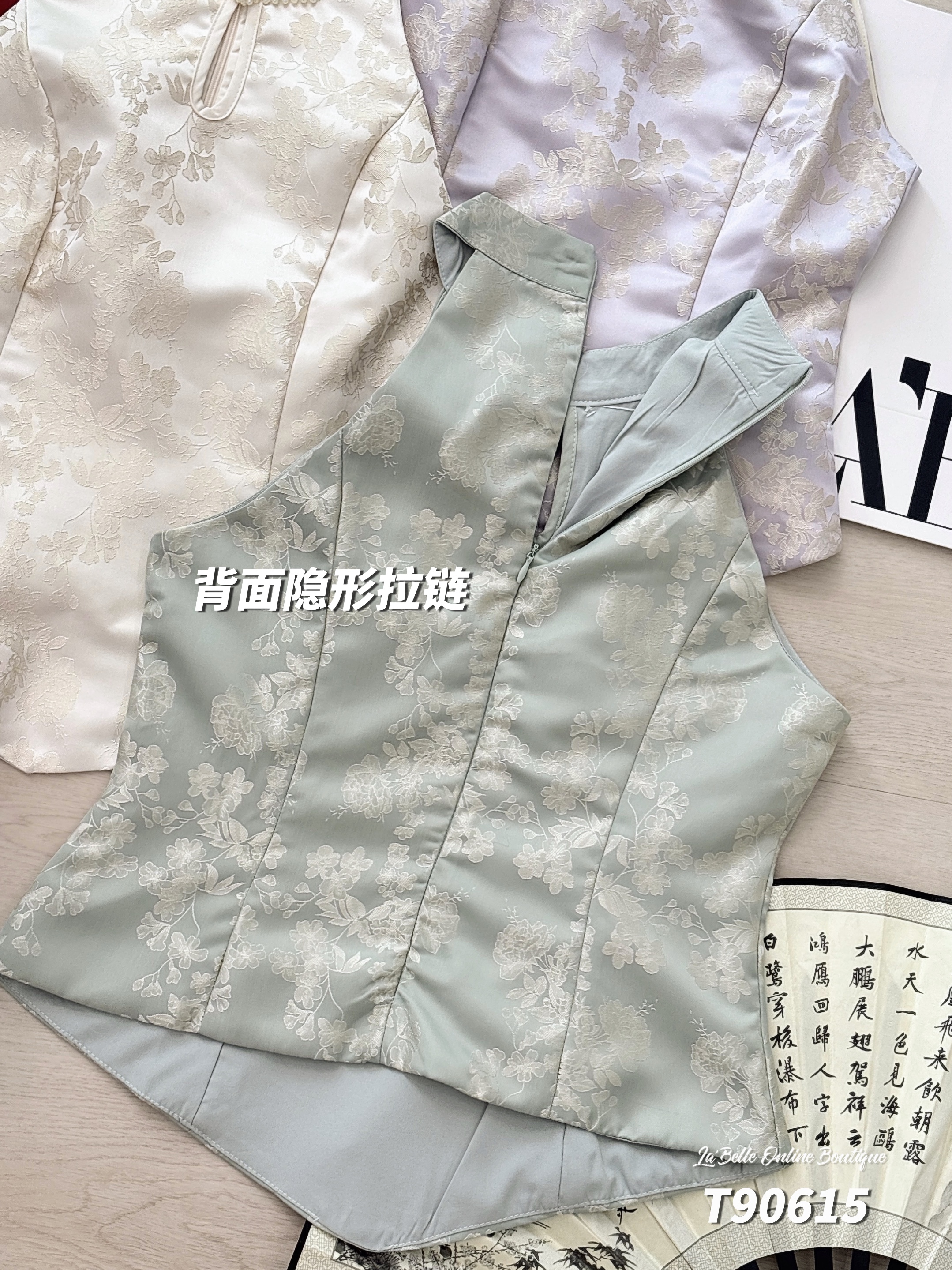 改良版Cut-in设计珍珠盘扣旗袍上衣 (T90615)