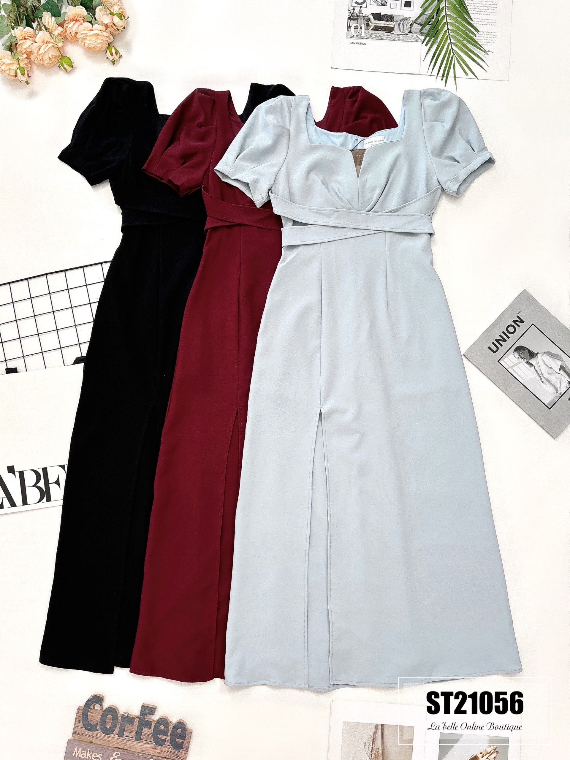 【LBP独家】开叉裙摆设计显瘦版连身长裙（ST21056）【不接受更换】-La'Belle Fashion Boutique Sdn Bhd