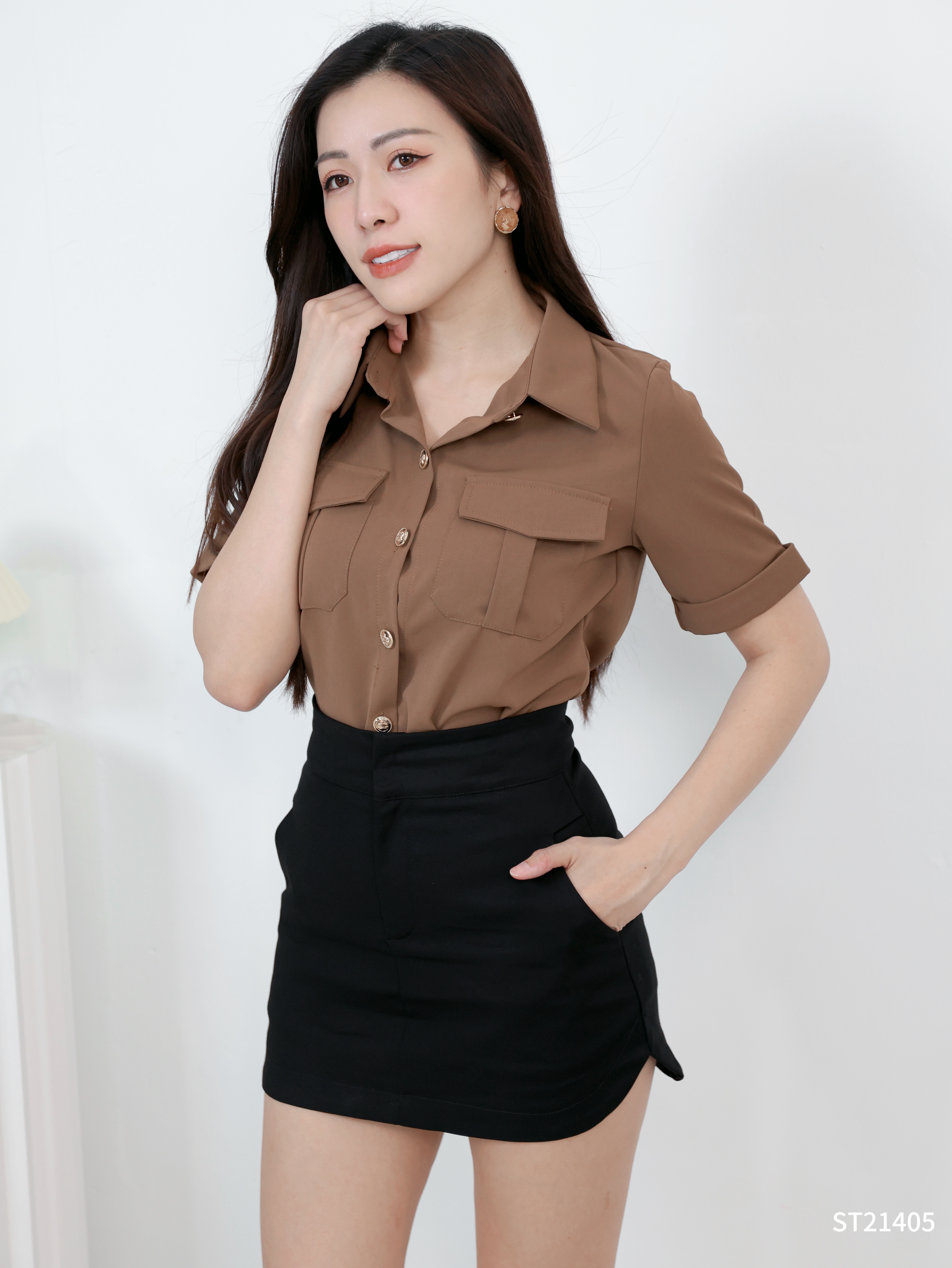 简约时尚不规则下摆裤裙 (ST21405)