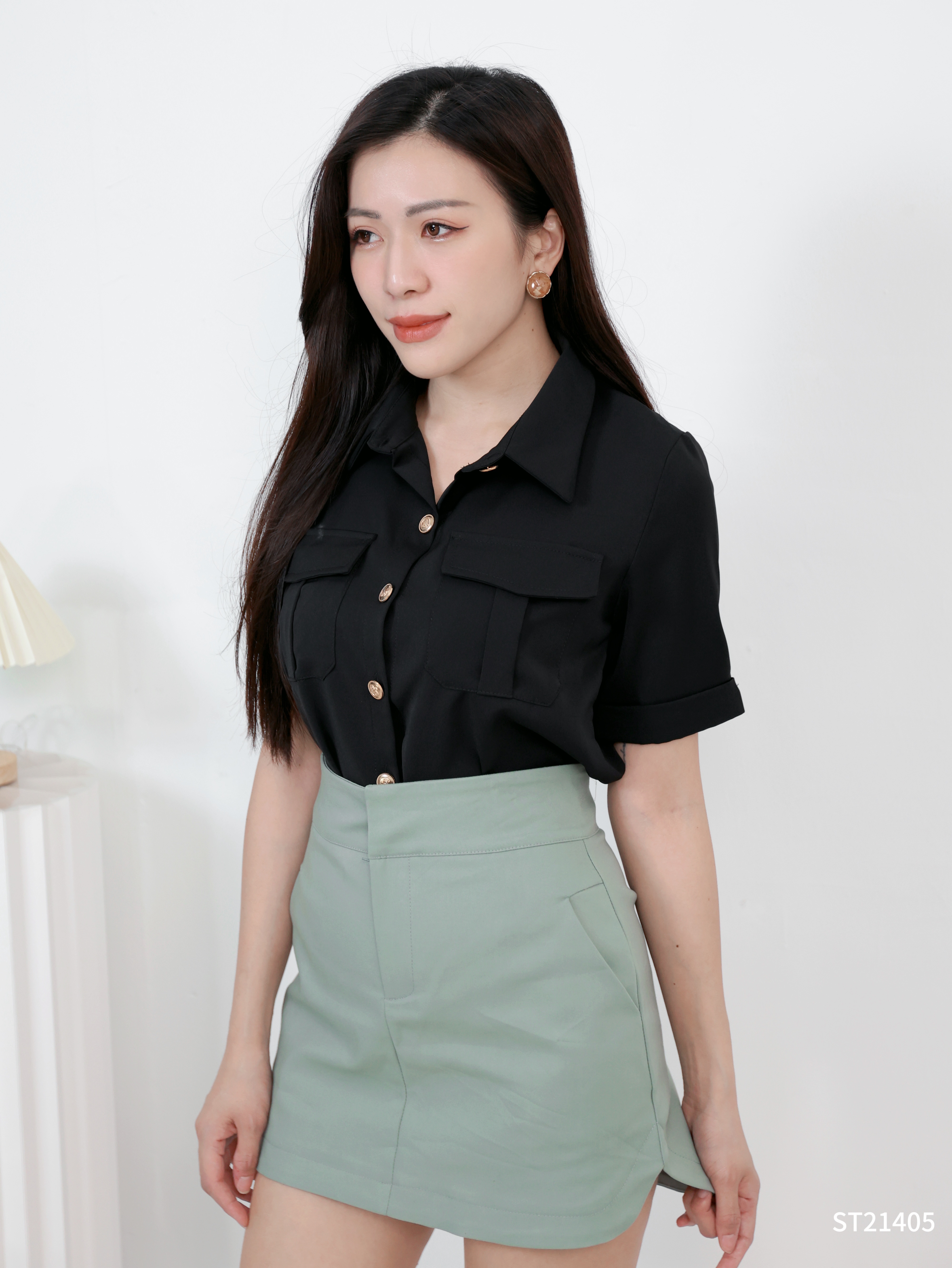 简约时尚不规则下摆裤裙 (ST21405)