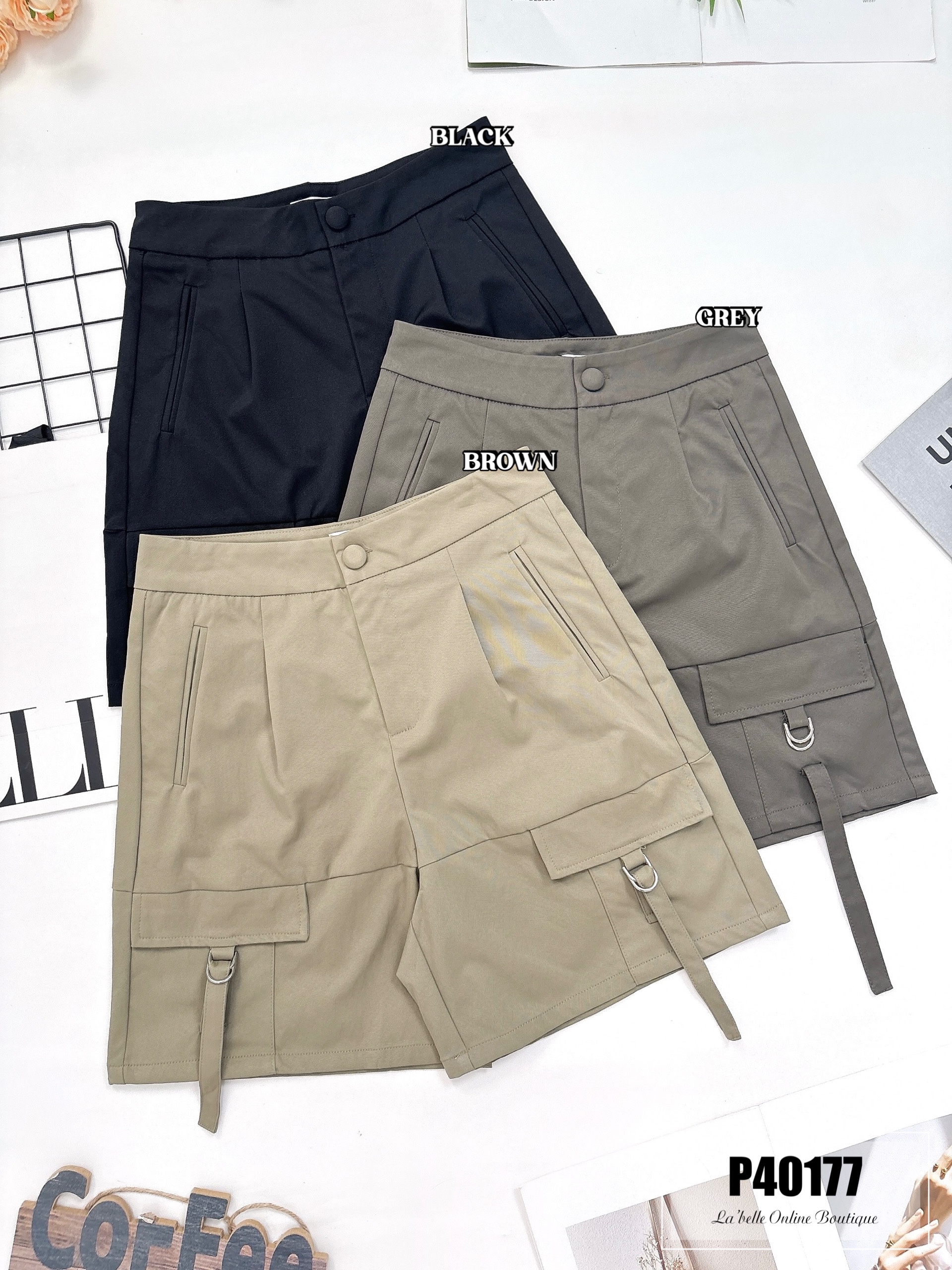 【LBP独家】中性工装设计高腰五分裤 (P40177) -特价-La'Belle Fashion Boutique Sdn Bhd