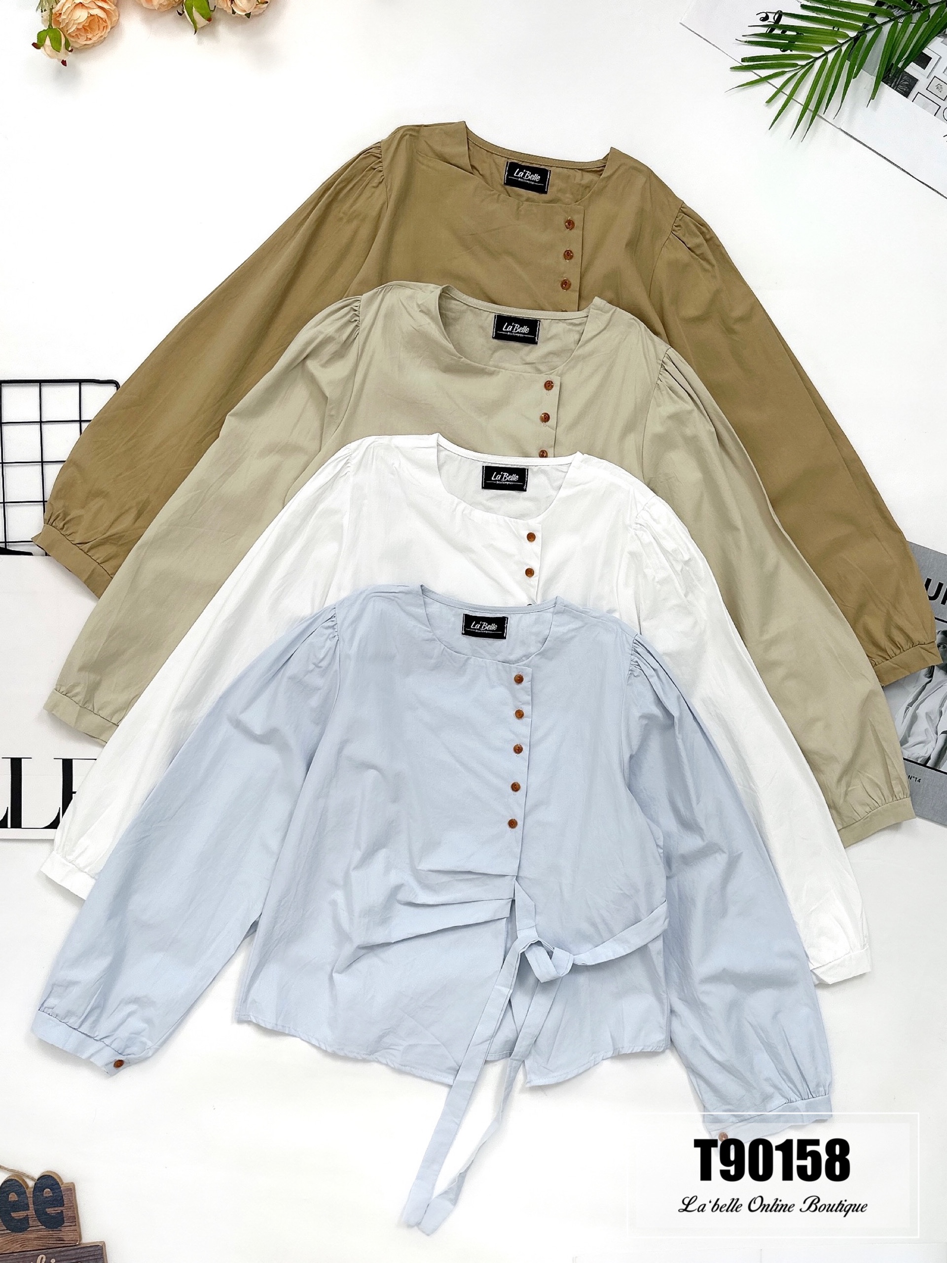 韩版宽松系带设计长袖上衣 (T90158)-La'Belle Fashion Boutique Sdn Bhd