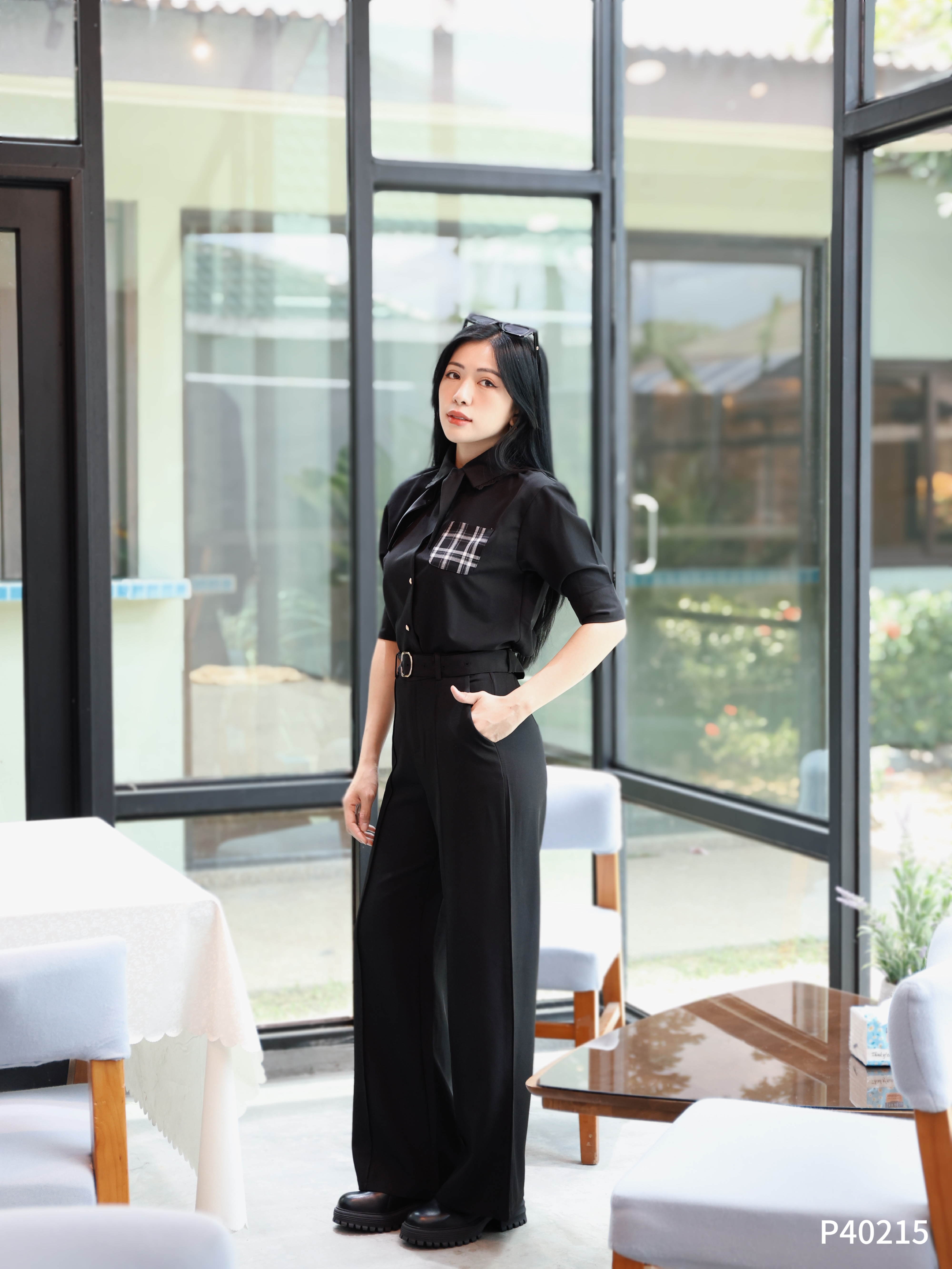 【LATTE NOON】高级感OL风高腰直筒阔腿长裤 (P40215)