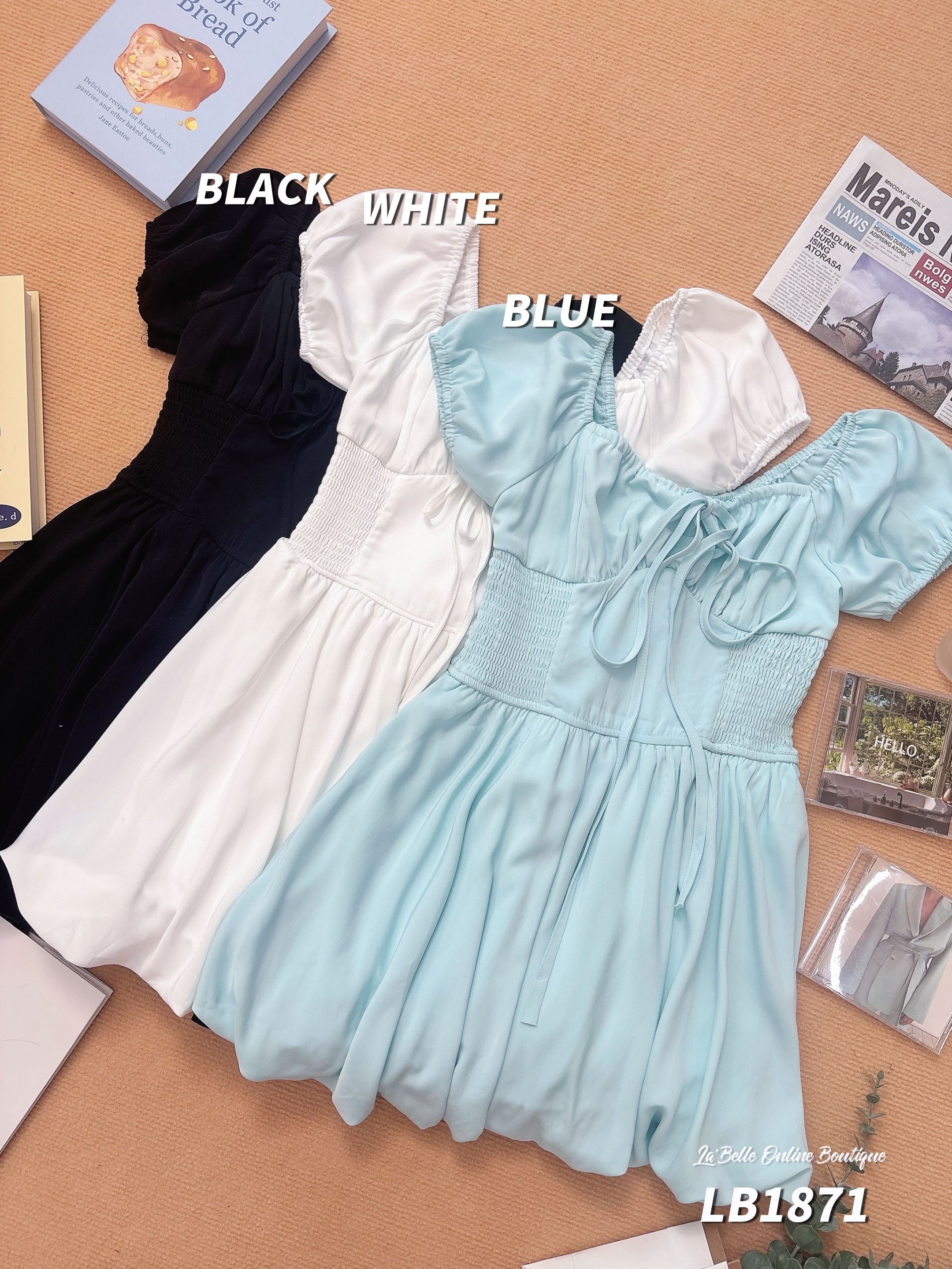 时尚ins风花苞裙摆收腰连身裙 (LB1871)