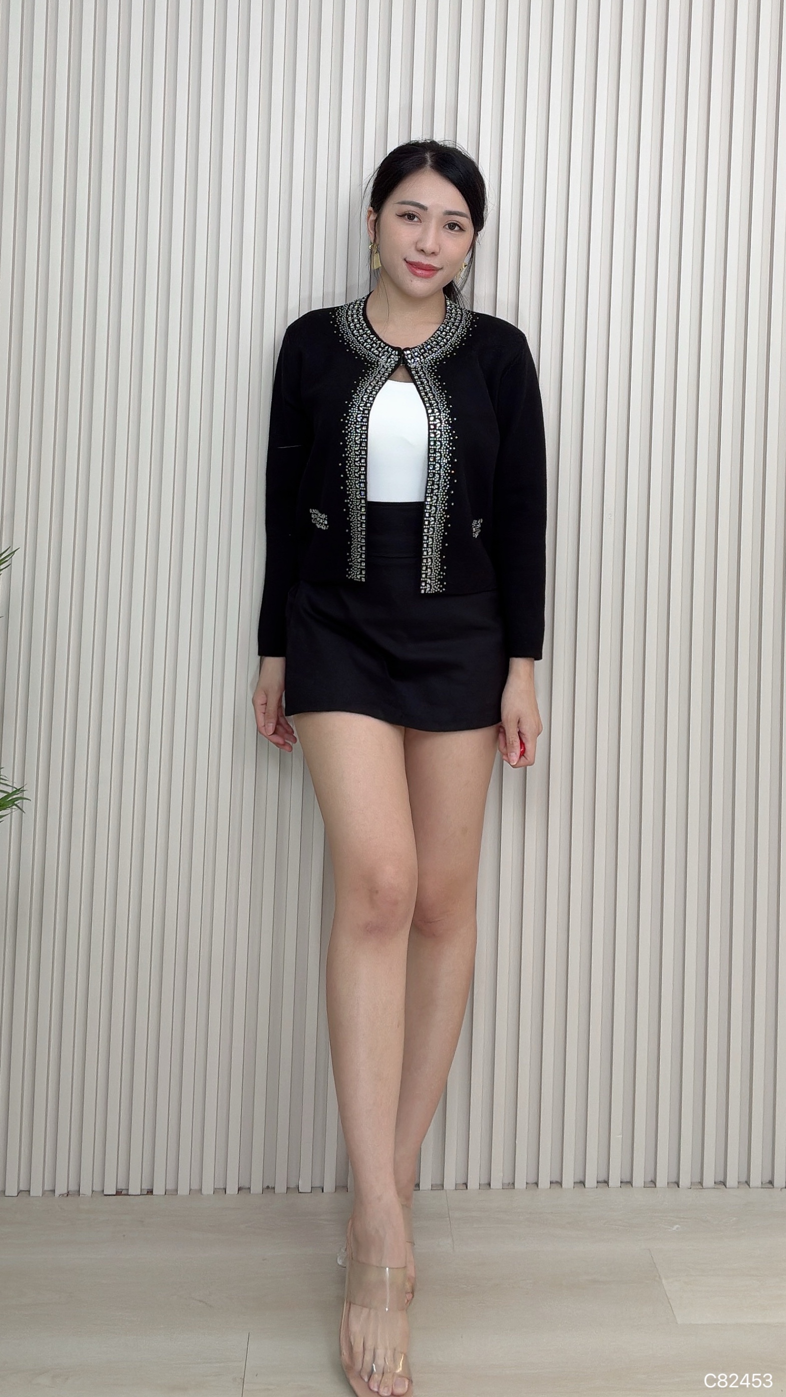 时尚烫钻设计开衫外套 (C82453)