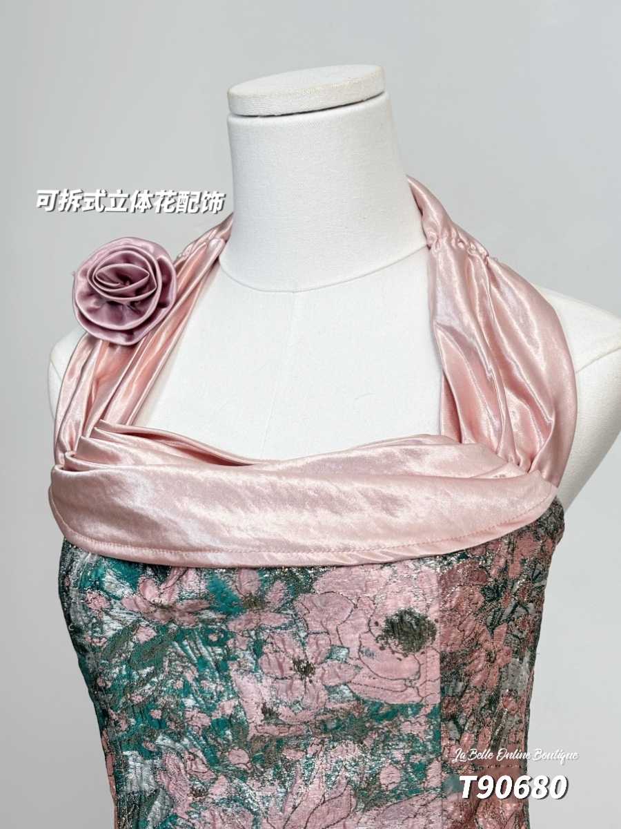 【花曼缎梦】【上衣】【LBP独家新年系列】复古提花抹胸旗袍上衣 (T90680)