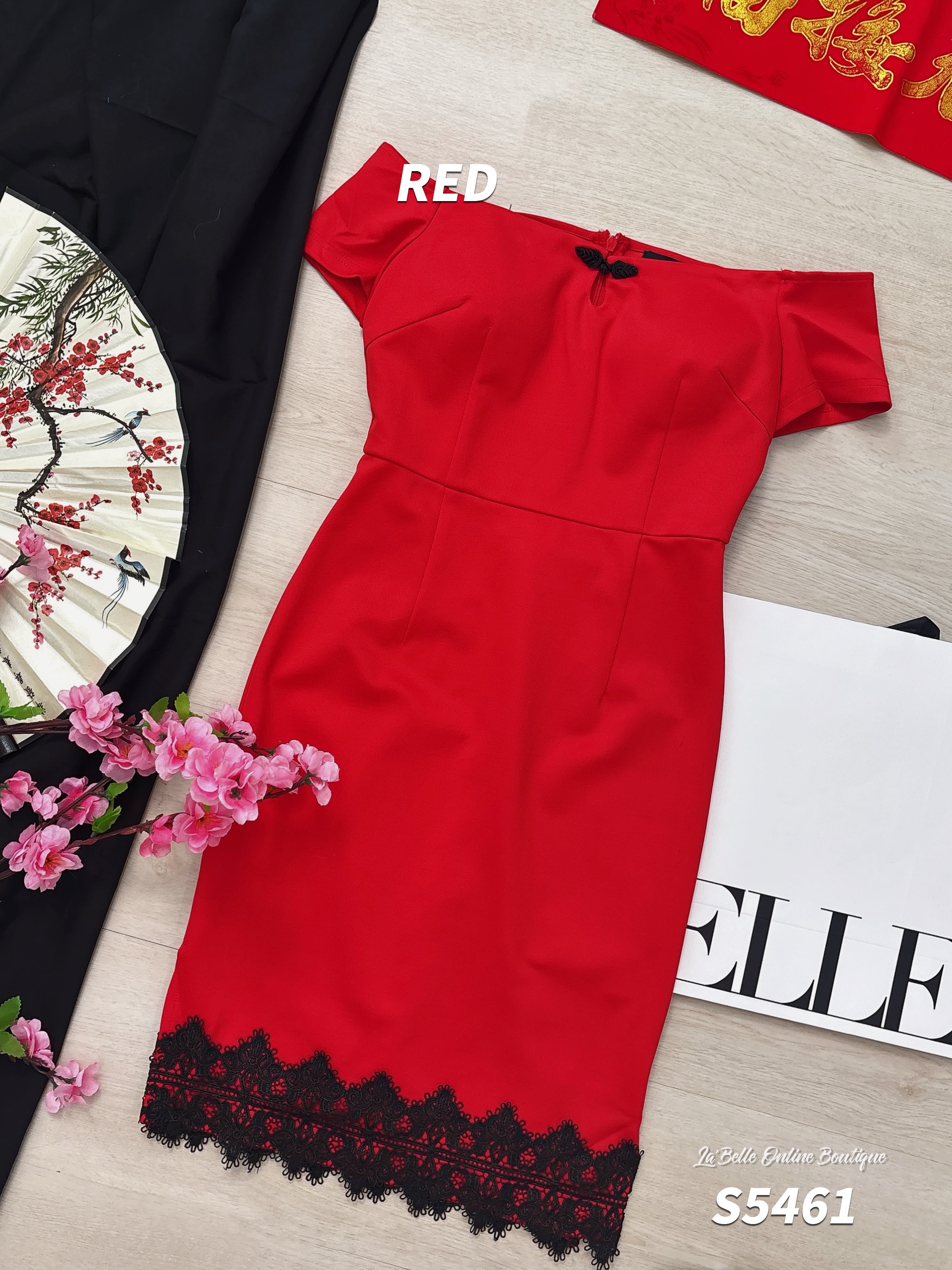 改良版一字肩开叉设计抹胸旗袍 (S5461)