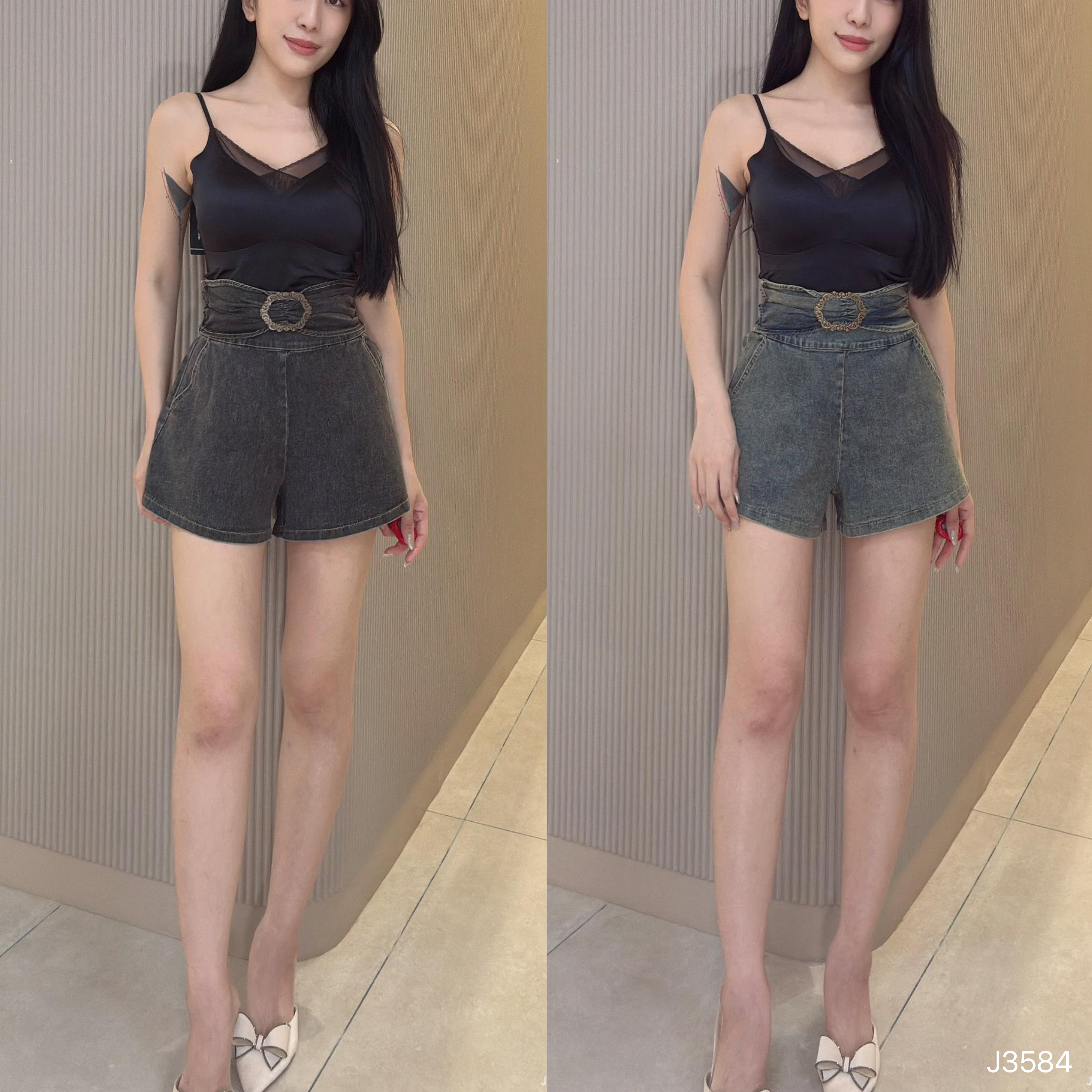韩系A字假腰带设计高腰短裤 (J3584)