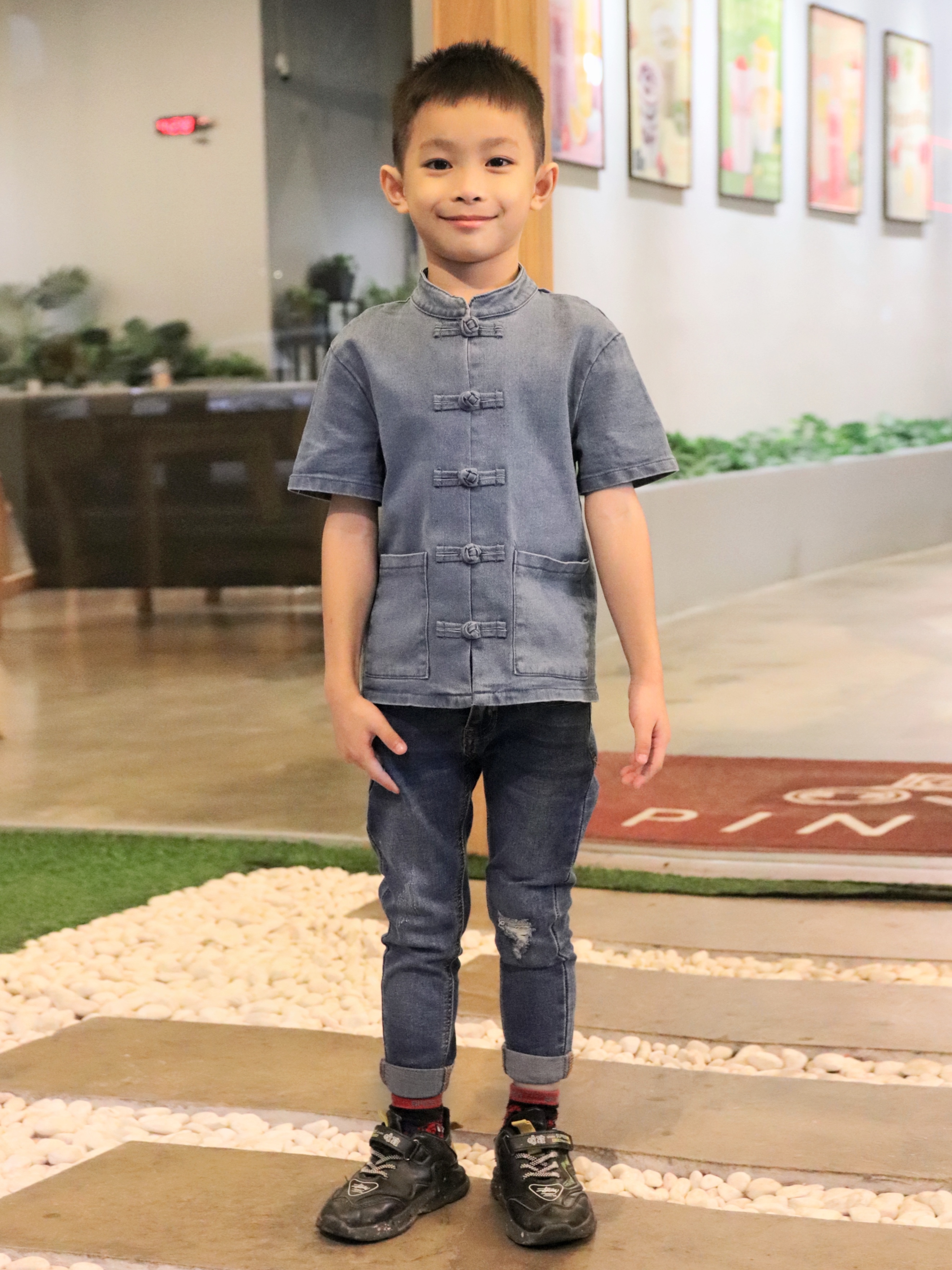 【LBP亲子系列】可爱时尚双口袋改良版唐装上衣【儿子版】（F70120）