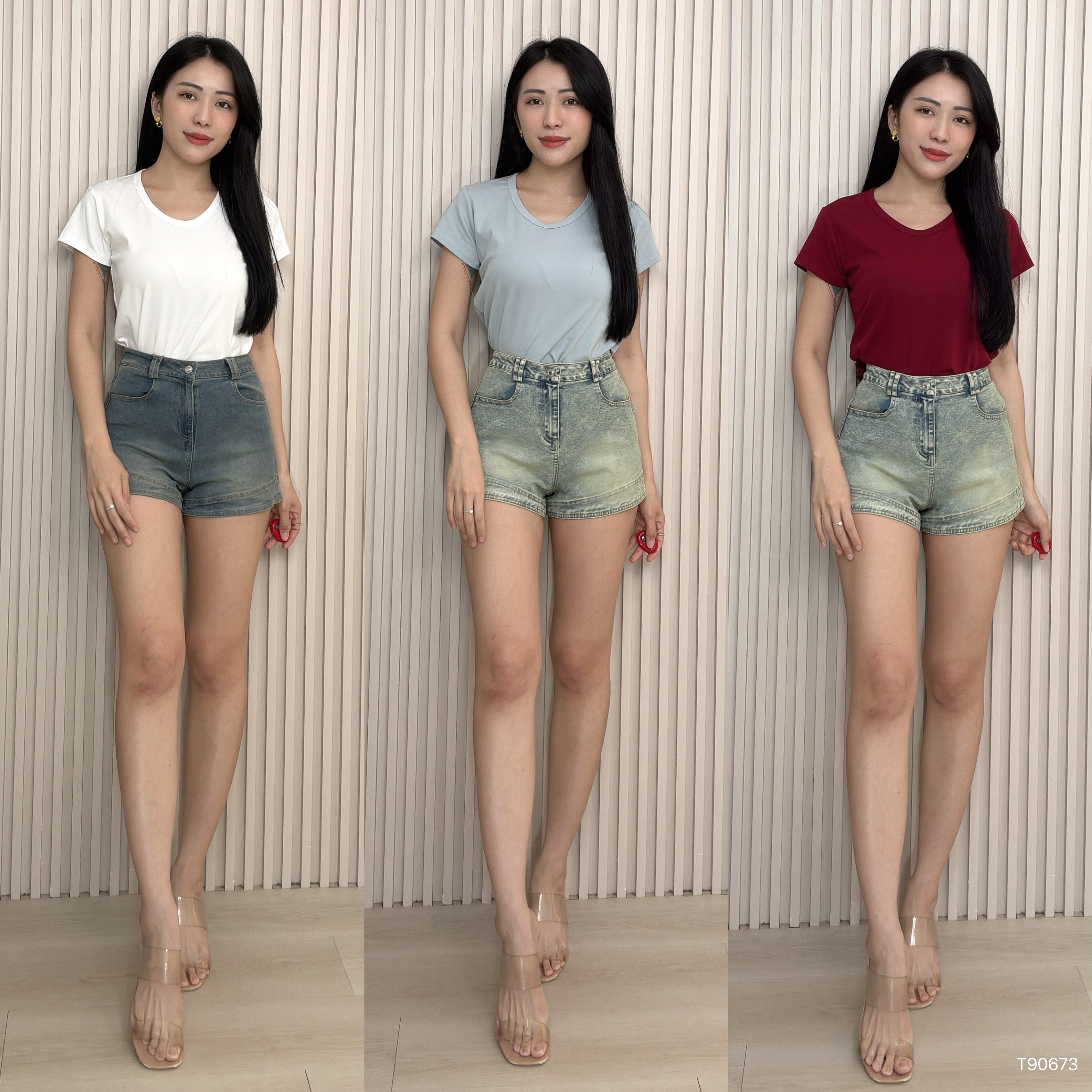 日常百搭V领设计上衣 (T90673)