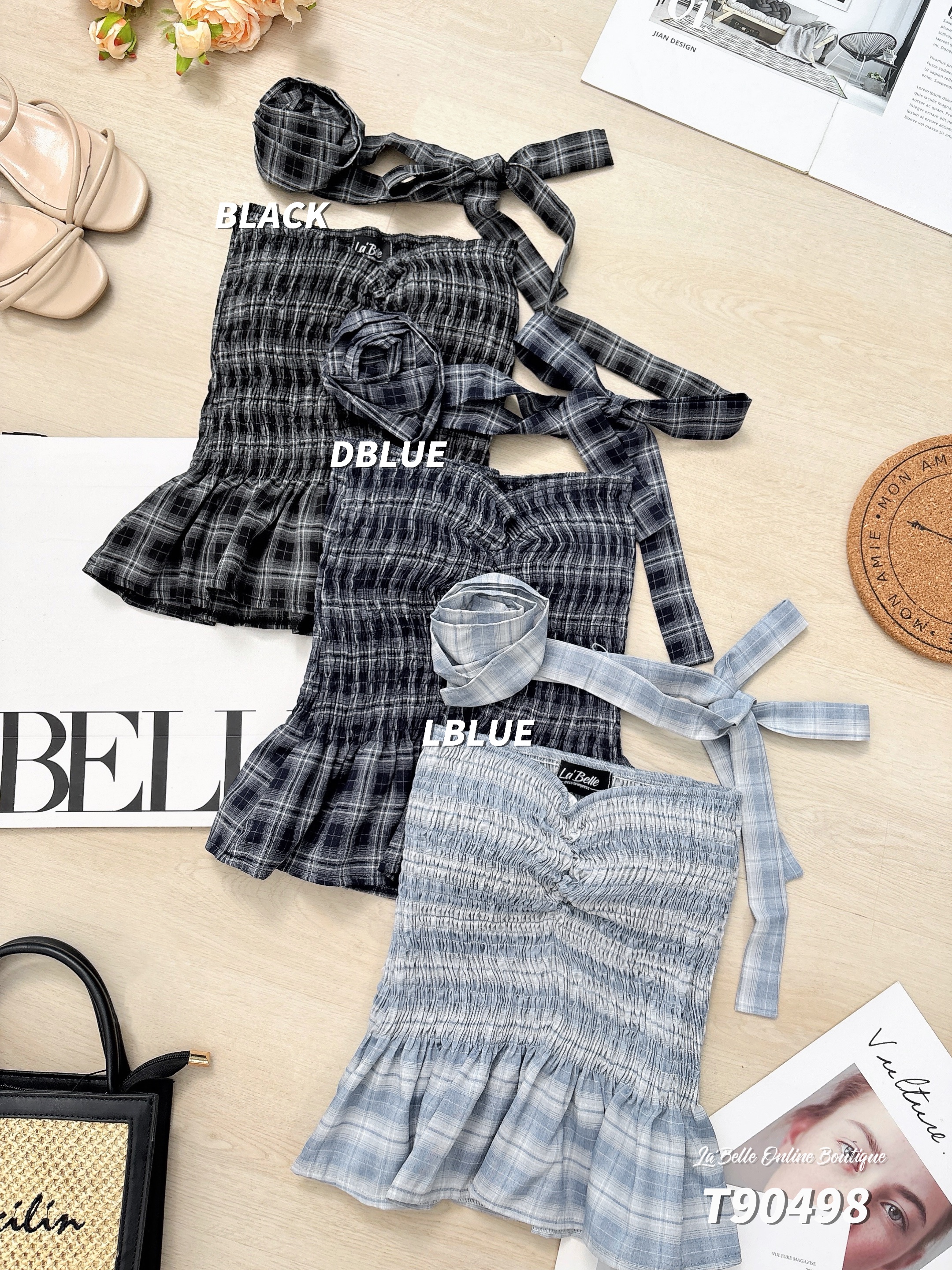 法式Chic修身抹胸荷叶边设计上衣 (T90498)