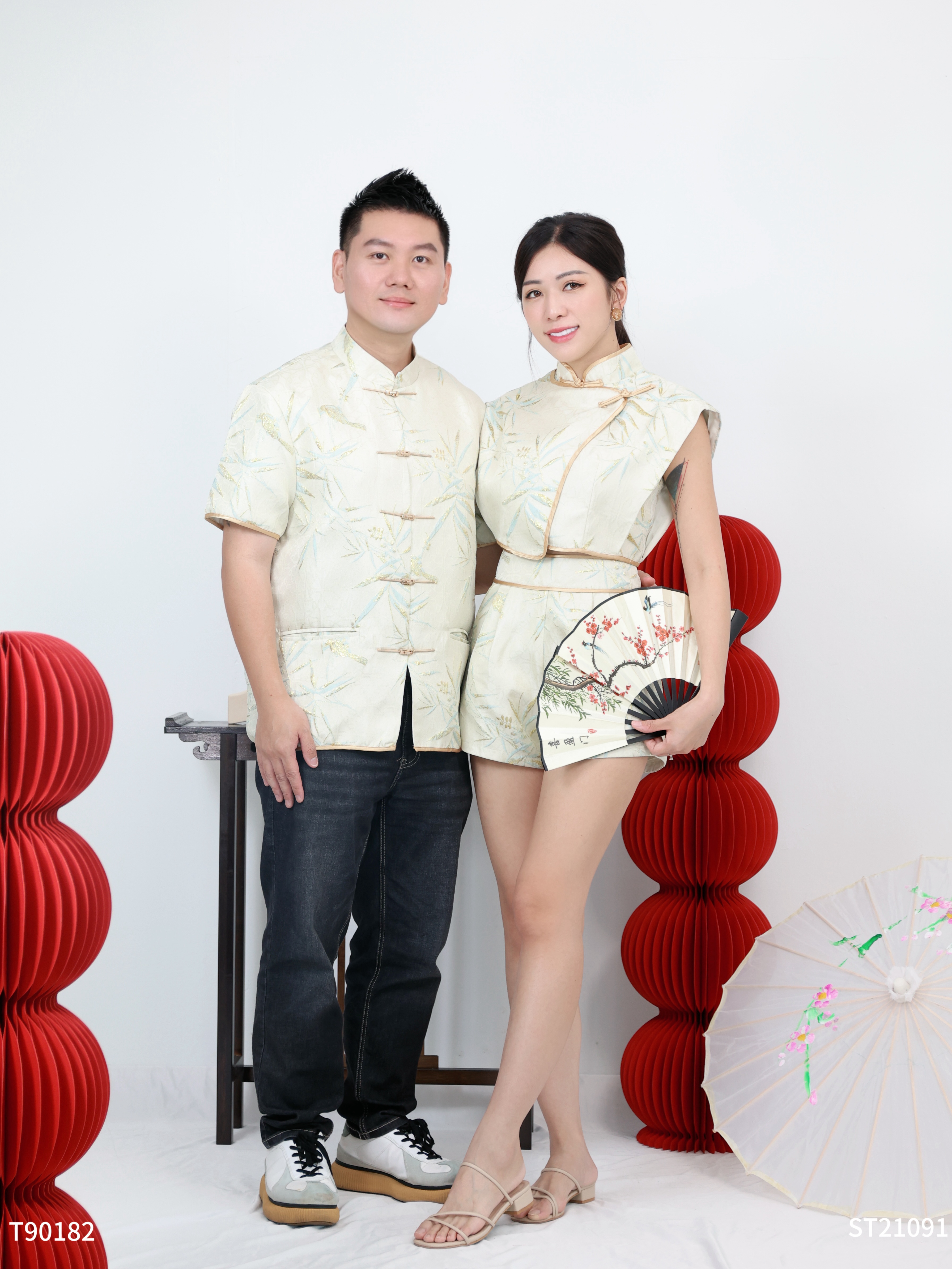 【LBP GXFC 独家新年系列 - 金枝玉叶】改良版唐装竹叶立体提花旗袍两件套 (ST21091)-La'Belle Fashion Boutique Sdn Bhd