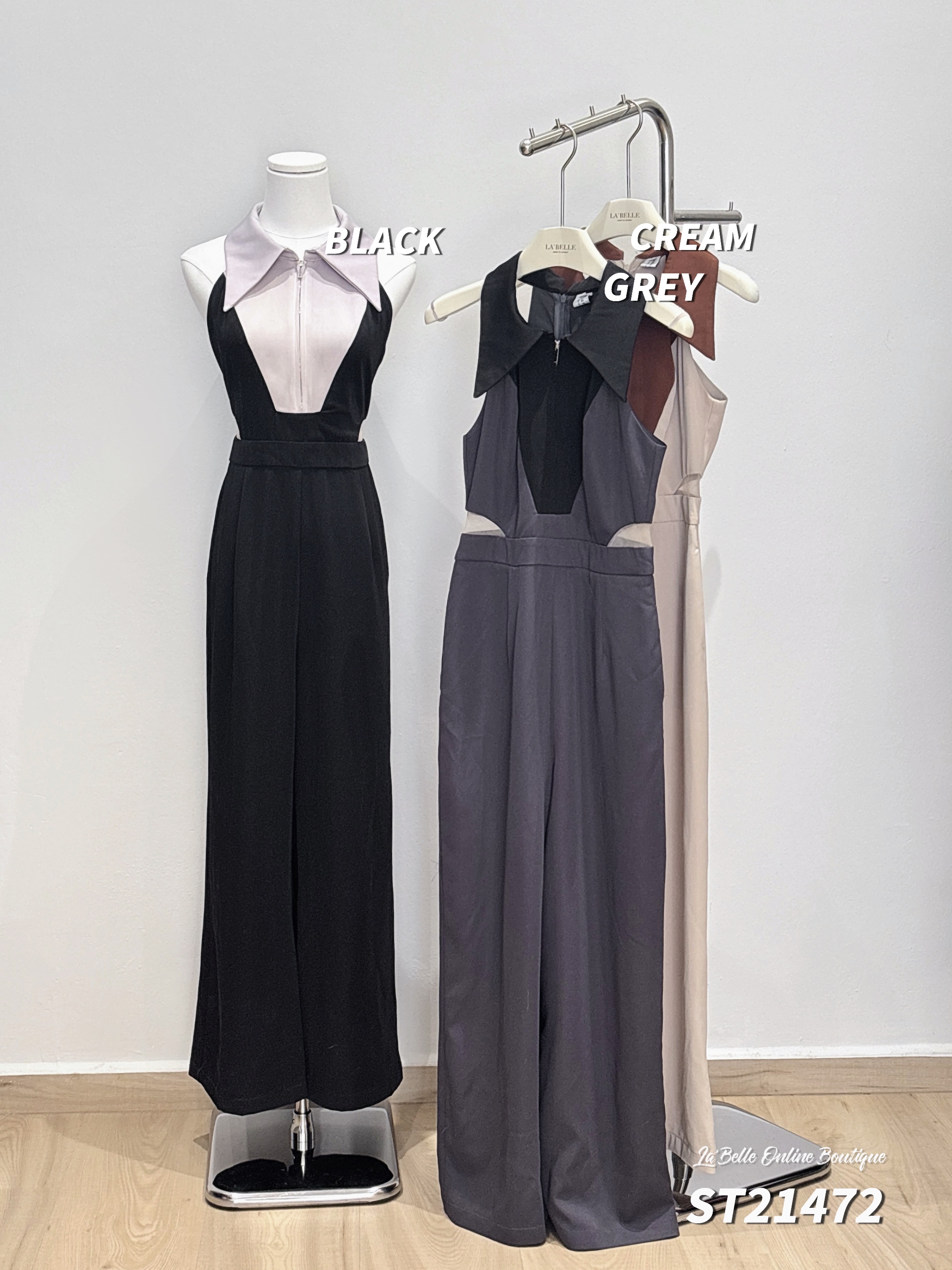 【LBP独家】时尚酷帅Cut-In撞色设计连体长裤 (ST21472)