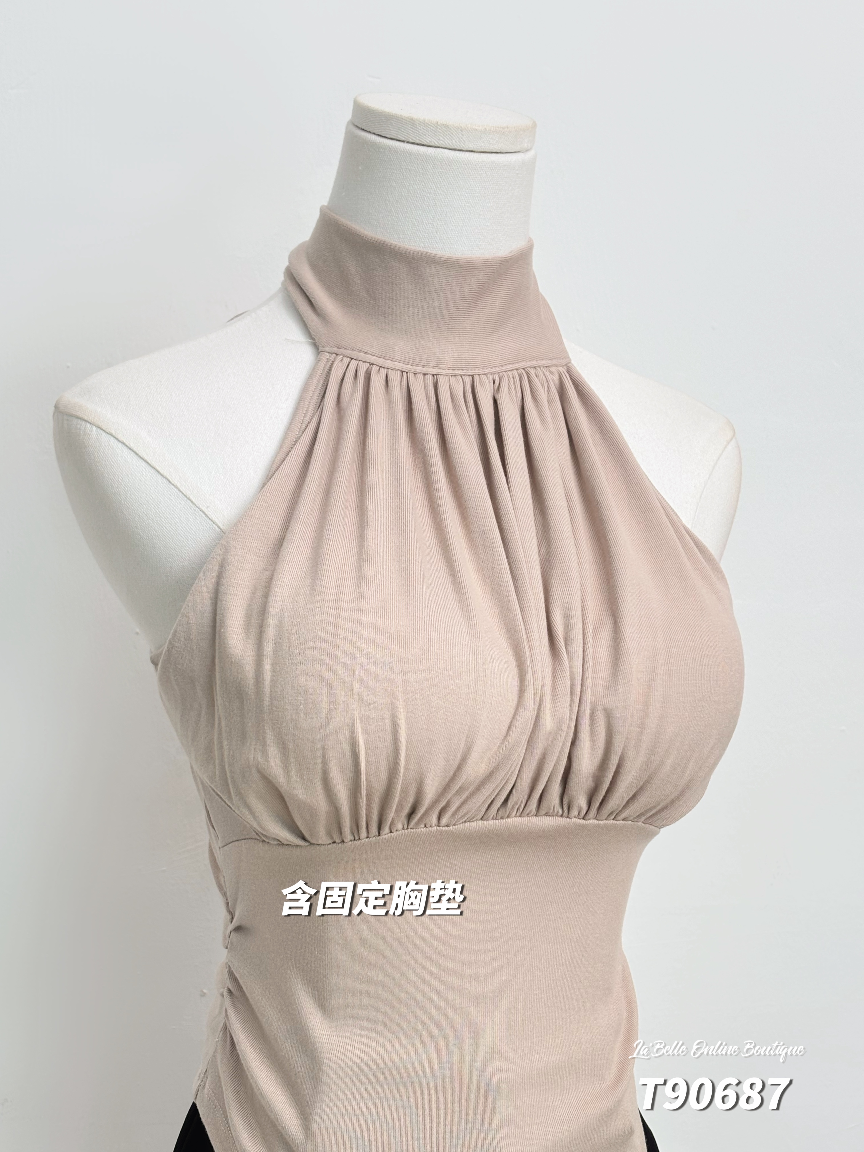 纯欲风褶皱挂脖绑带美背上衣 (T90687)