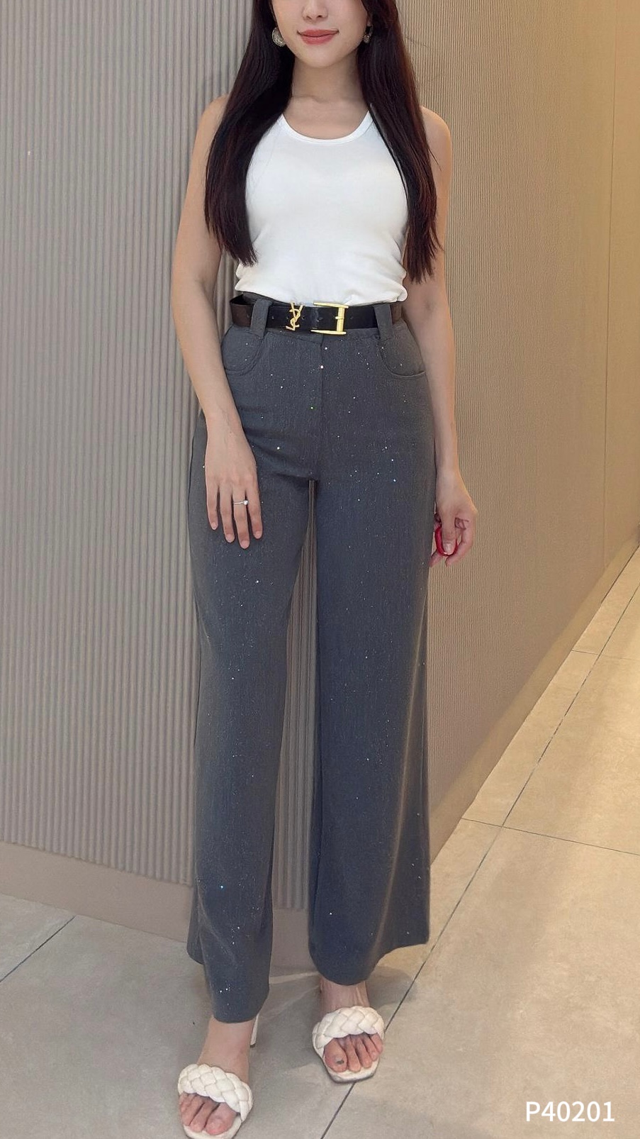 时尚烫钻满天星阔腿高腰长裤 (P40201)-La'Belle Fashion Boutique Sdn Bhd