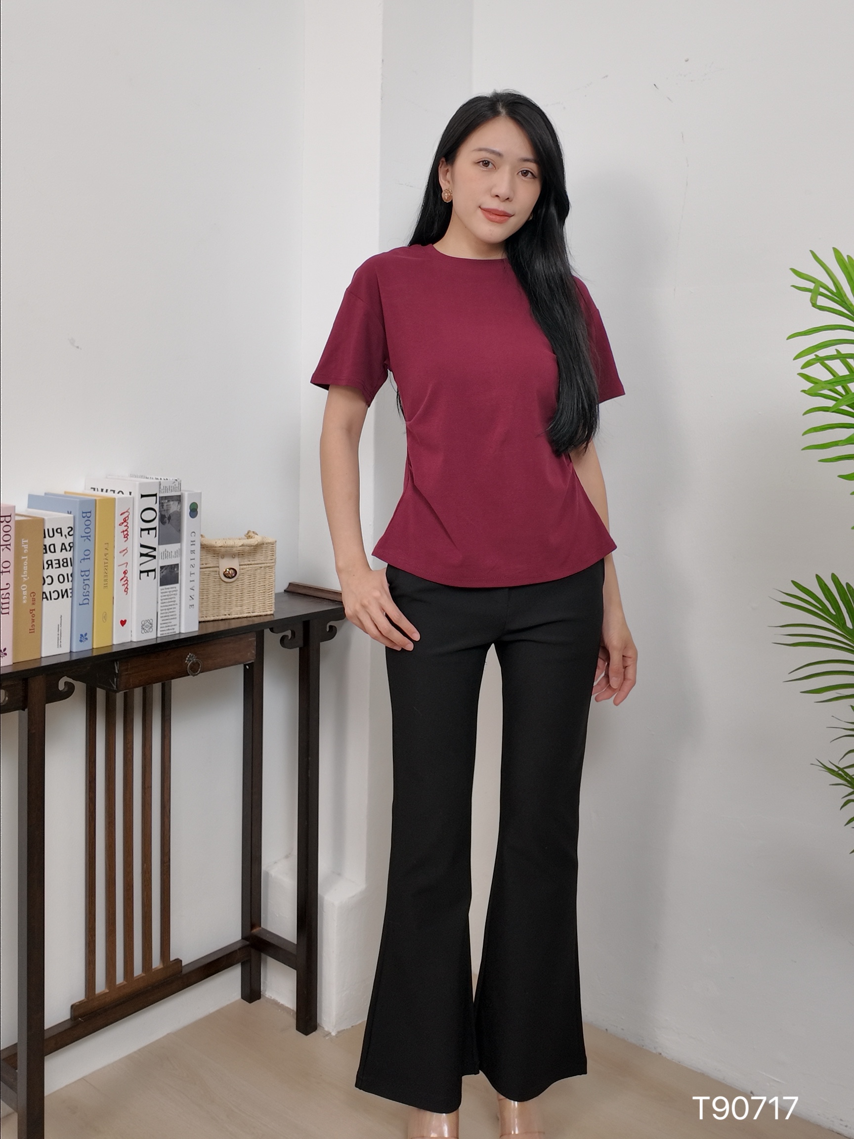 设计感褶皱后背开叉设计上衣 (T90717)