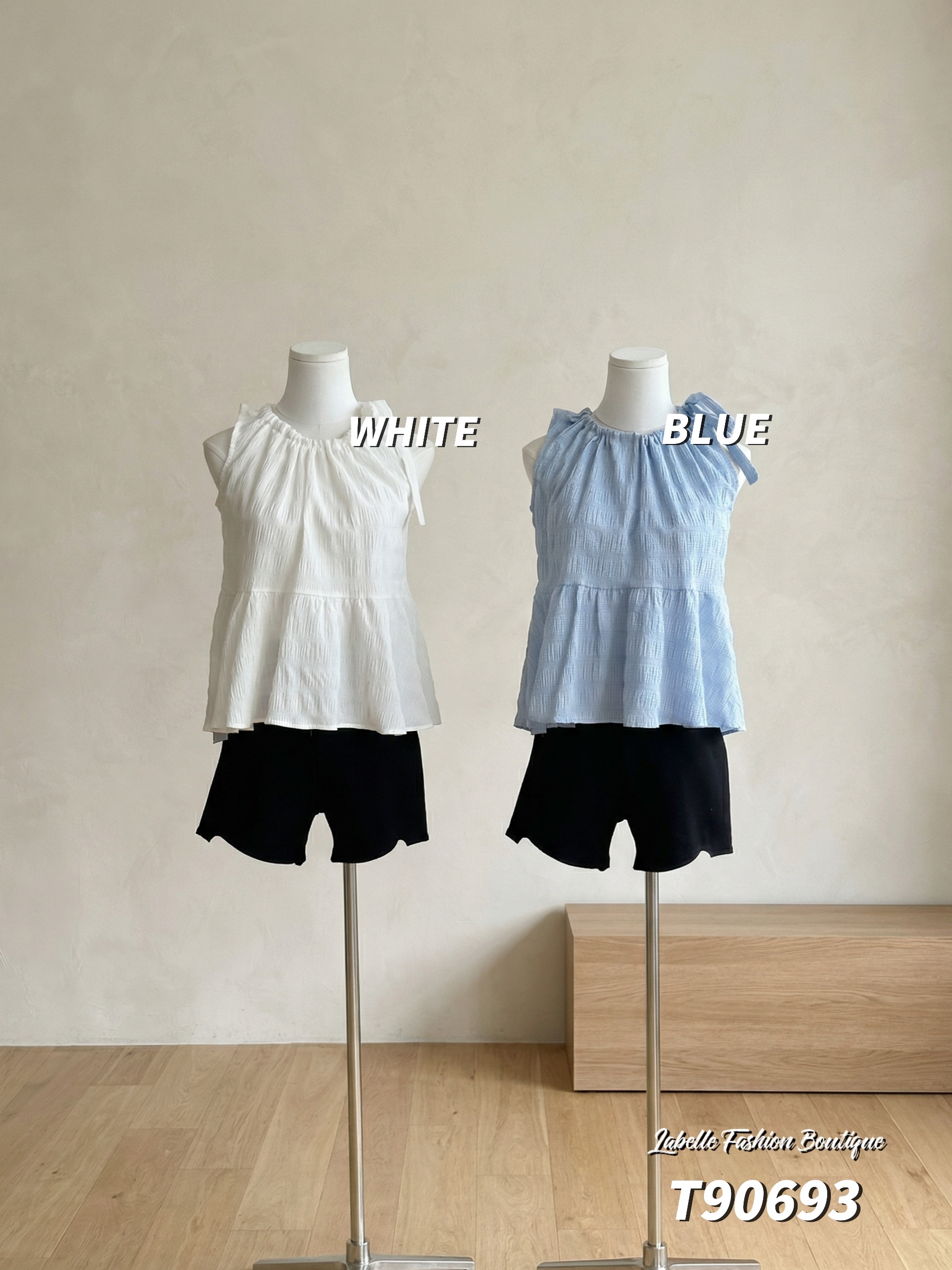 日系甜美自绑宽松设计无袖上衣 (T90693)