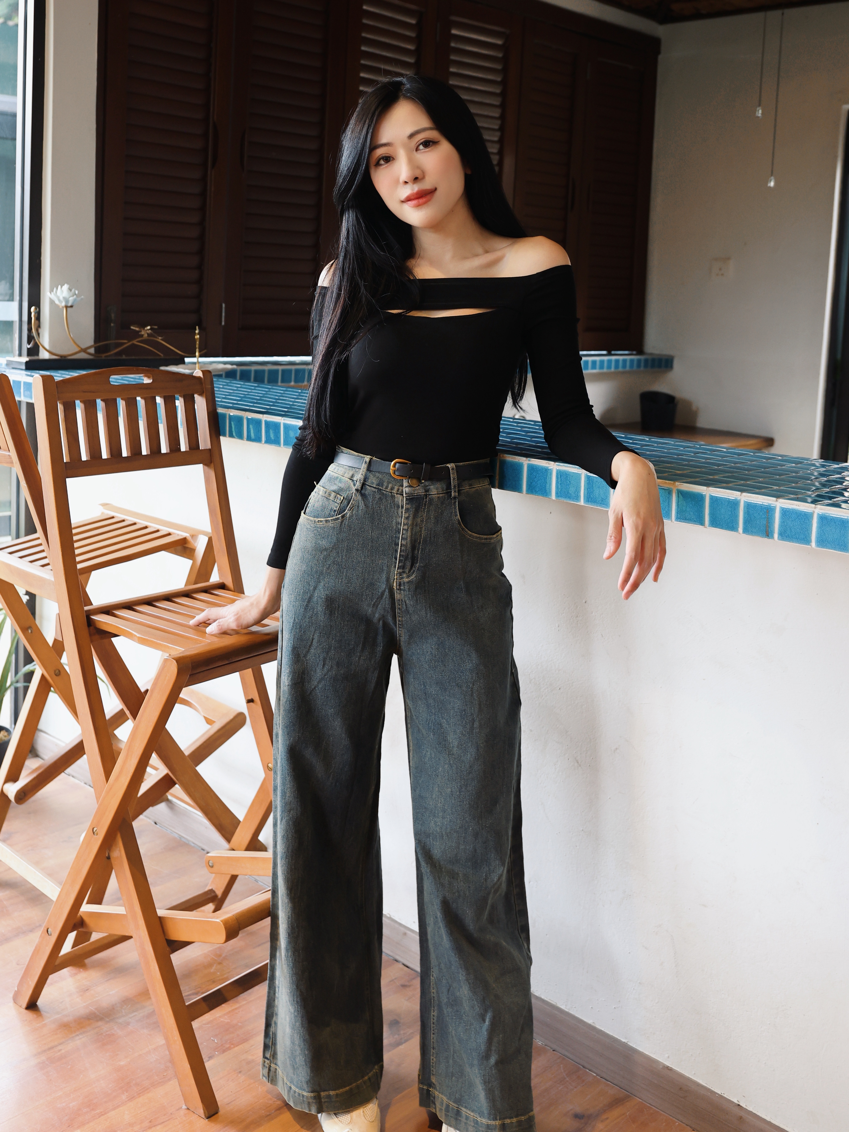 【LBP独家】百搭直筒阔腿高腰长裤 (J3578)