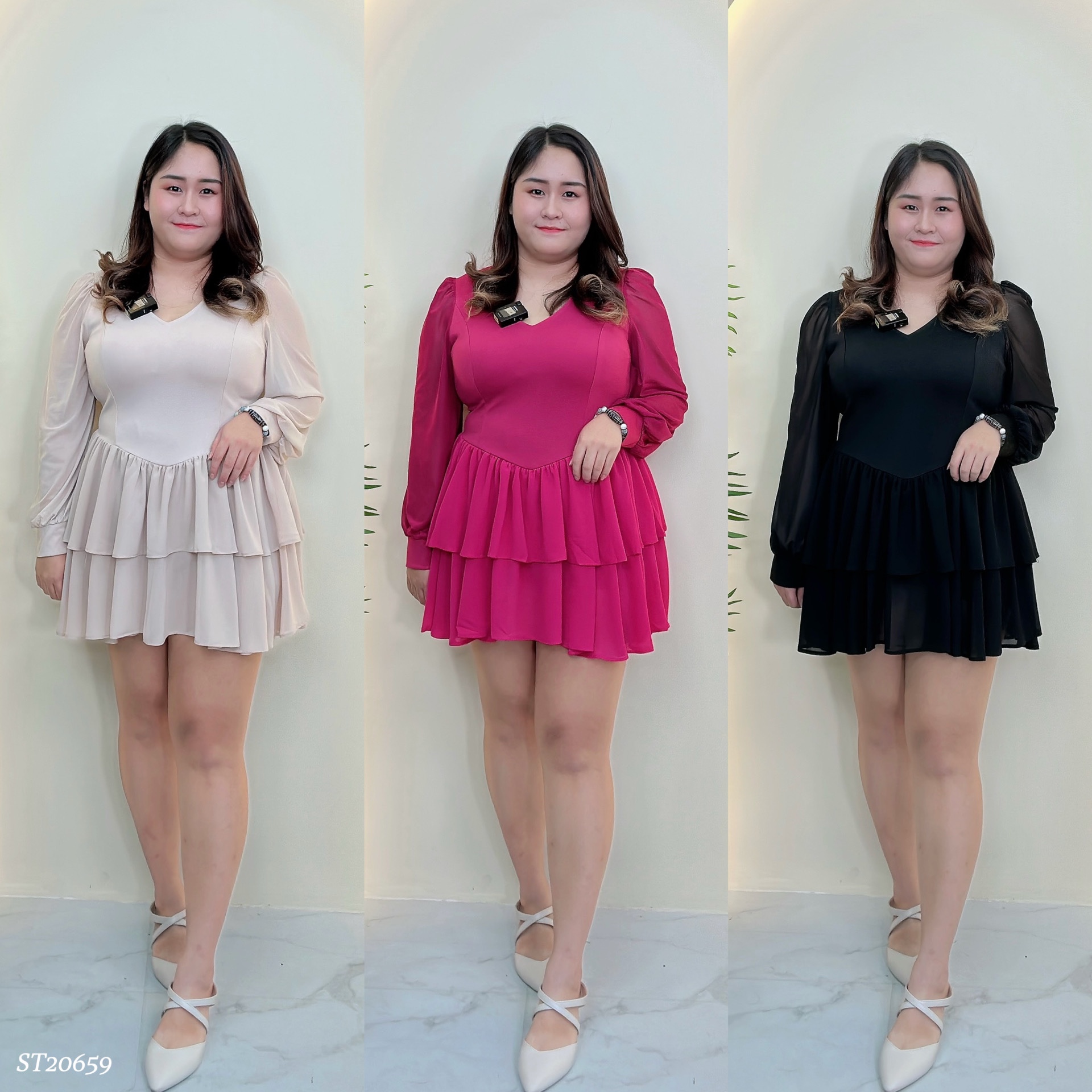 【LBP独家】法式V领蛋糕层连身裤裙（ST20659）