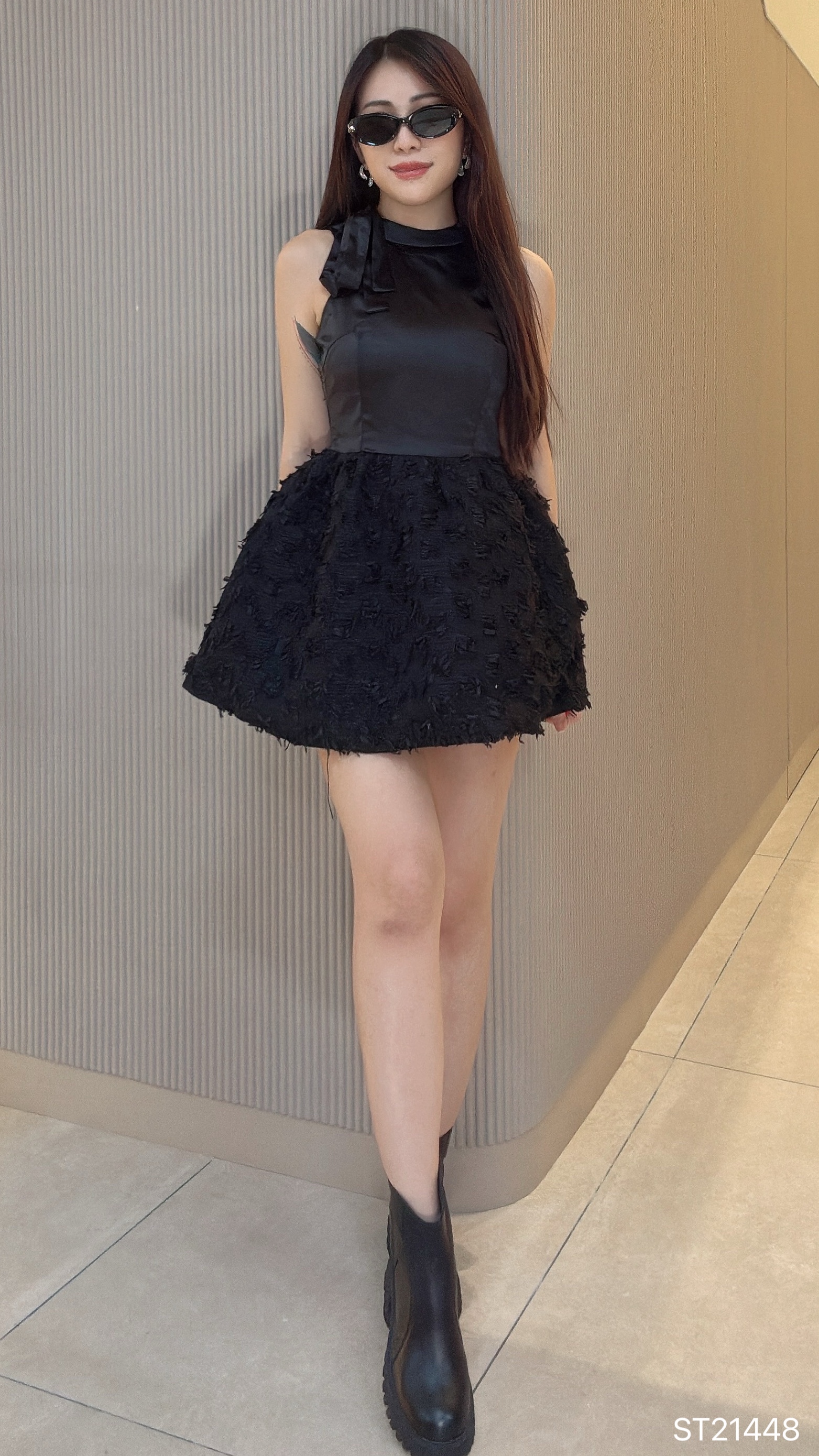 精致小香风蝴蝶结设计无袖连身裙 (ST21448)