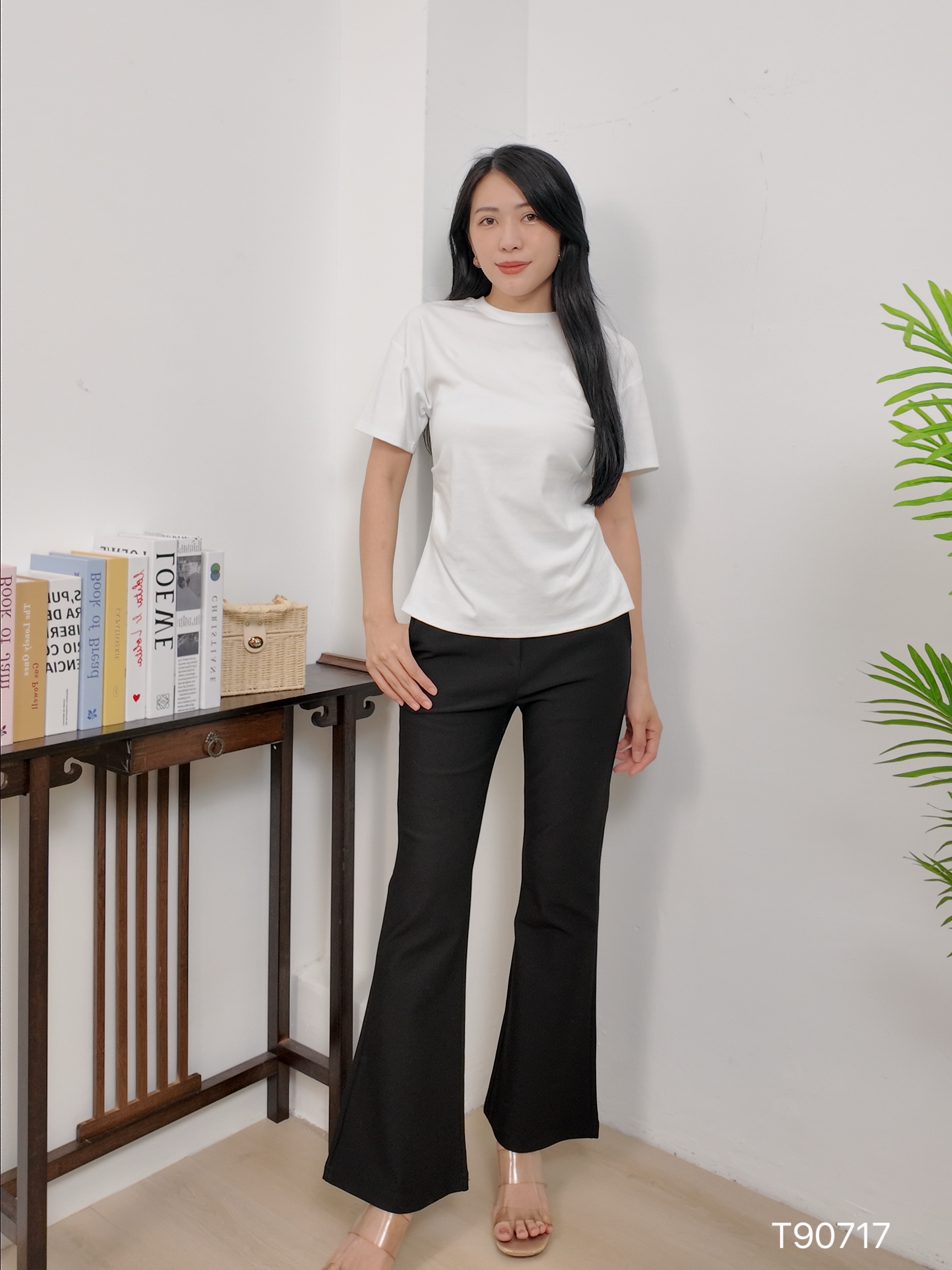 设计感褶皱后背开叉设计上衣 (T90717)