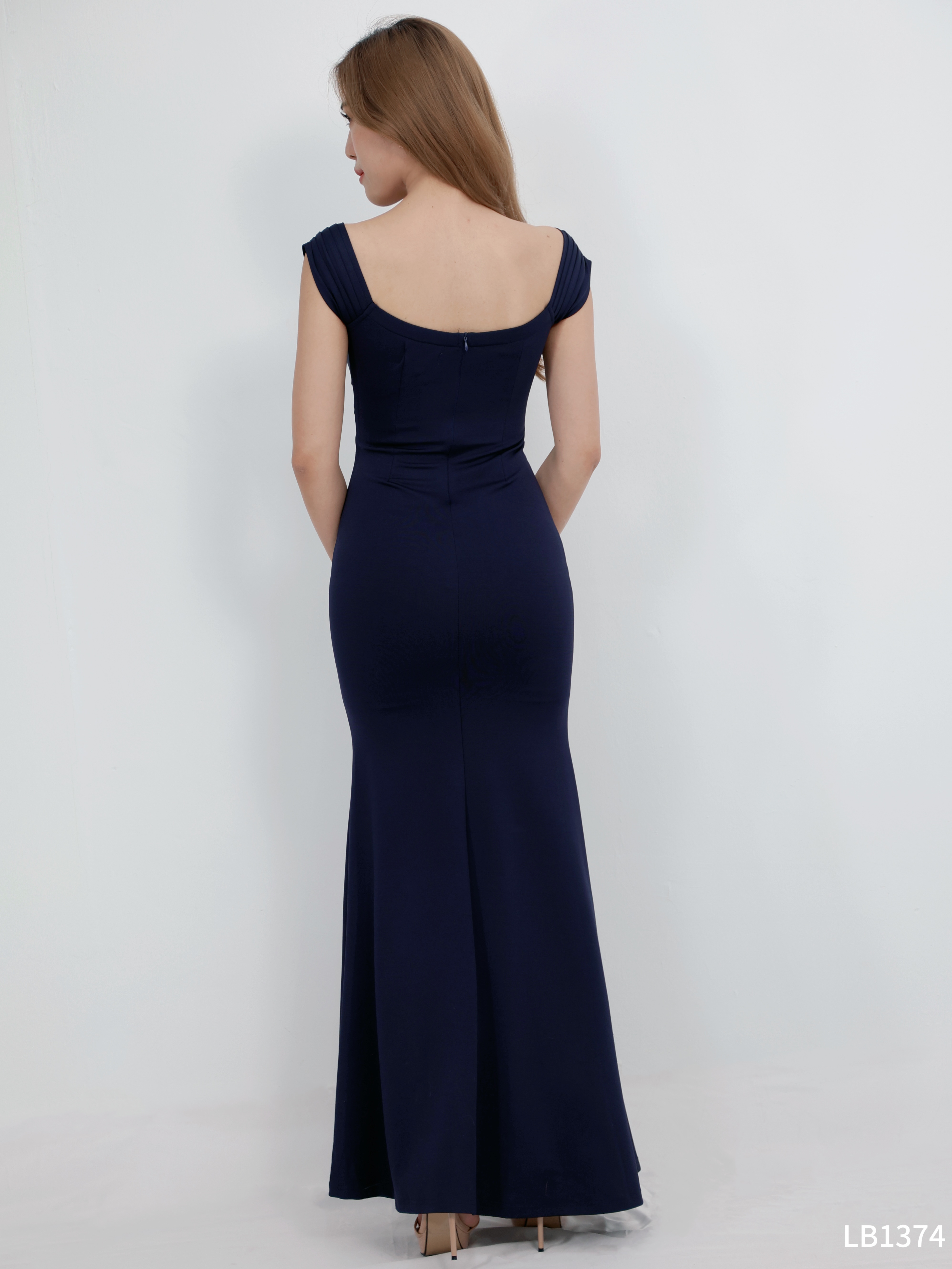 高贵百褶宽带连身长裙 (LB1374)