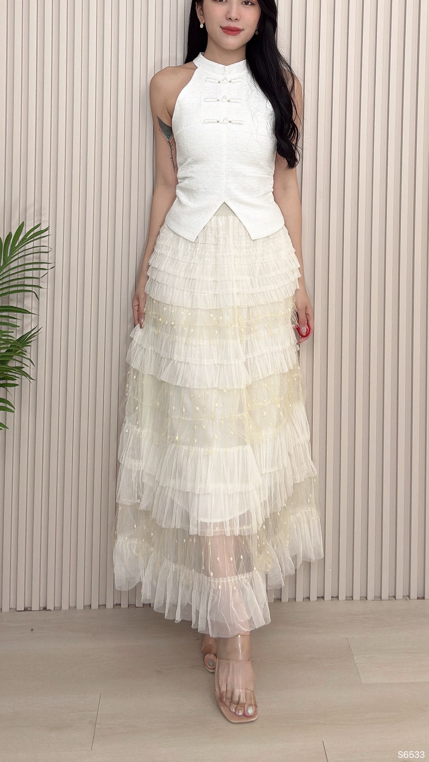 高端气质网纱千层蛋糕高腰半身裙 (S6533)