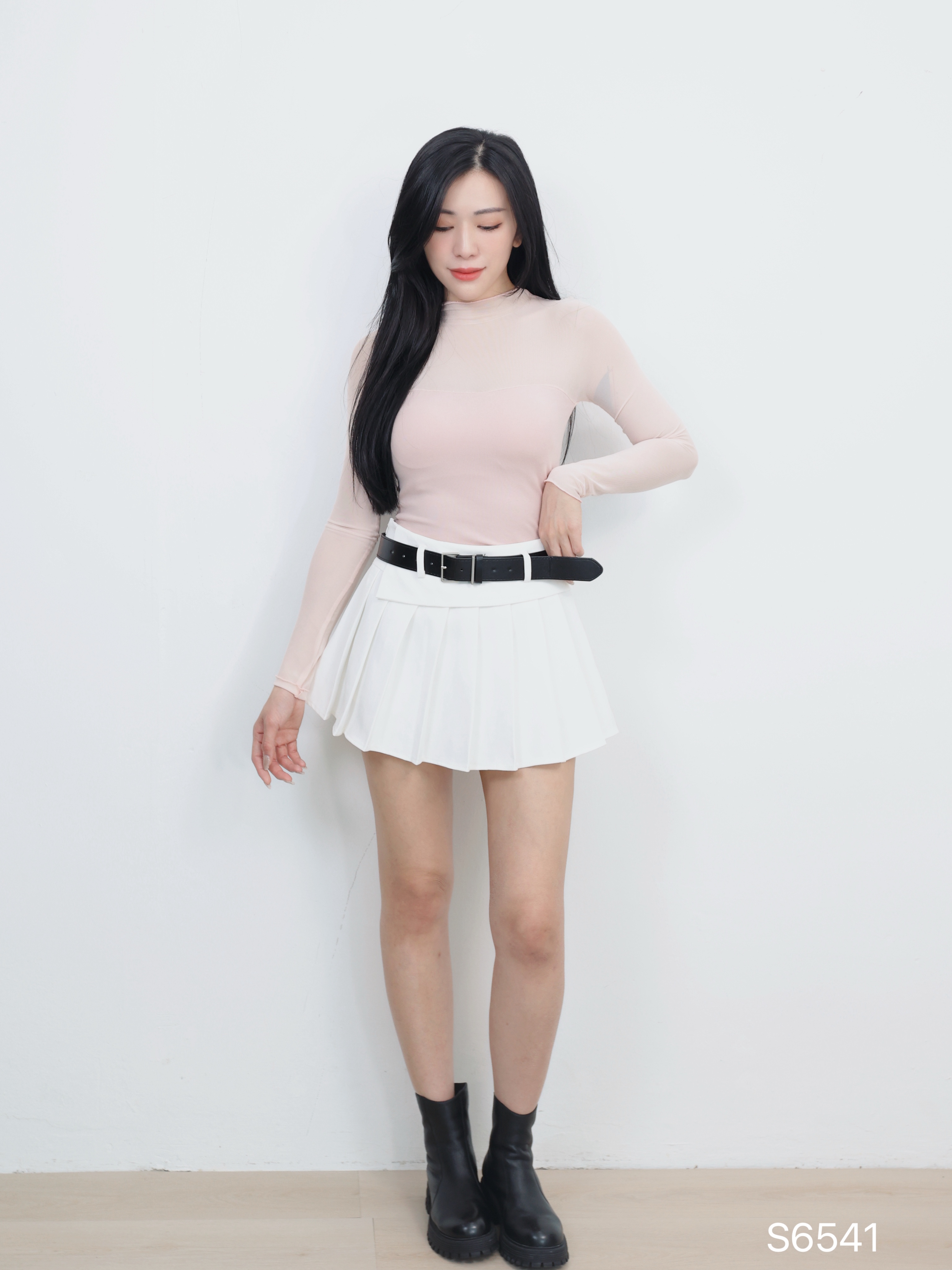 学院风A字不规则百褶高腰短裙 (S6541)
